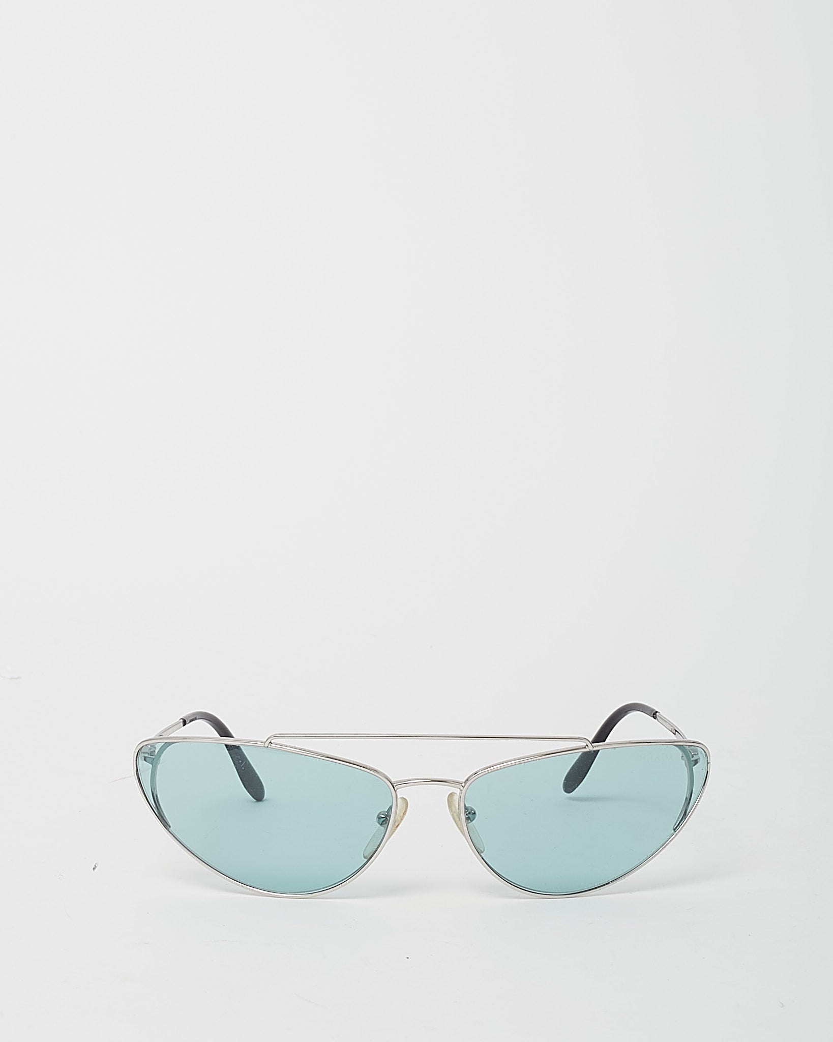 Prada Silver and Blue Lens SPR 62V Catwalk Cat Eye Sunglasses