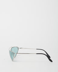 Prada Silver and Blue Lens SPR 62V Catwalk Cat Eye Sunglasses