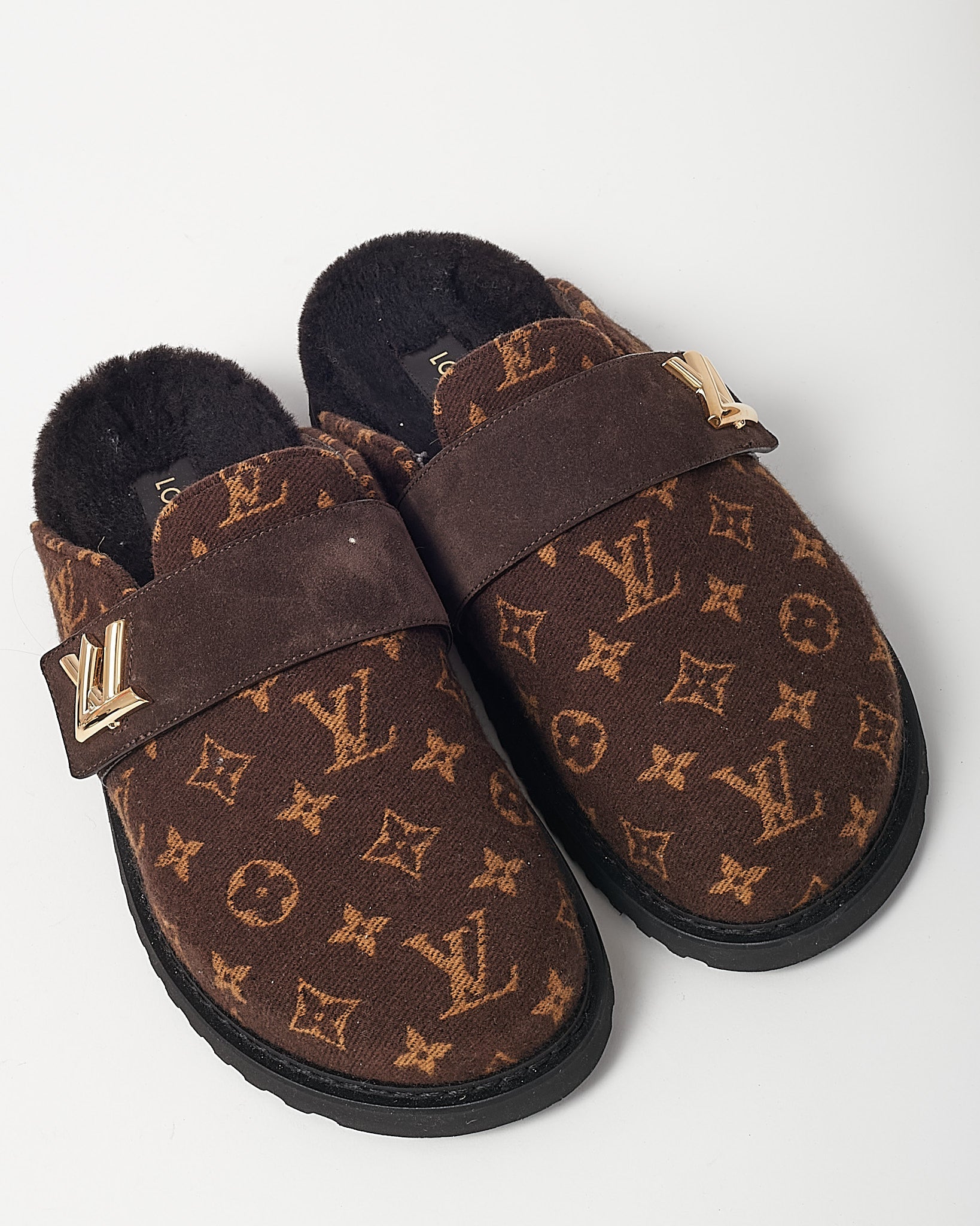 Louis Vuitton Brown Monogram Cashgora Wool LV Cosy Flat Comfort Closed Mules - 41