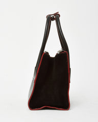Prada Black and Red Trim Glace Calf Leather & Scamosciato Twin Pocket Tote with Strap