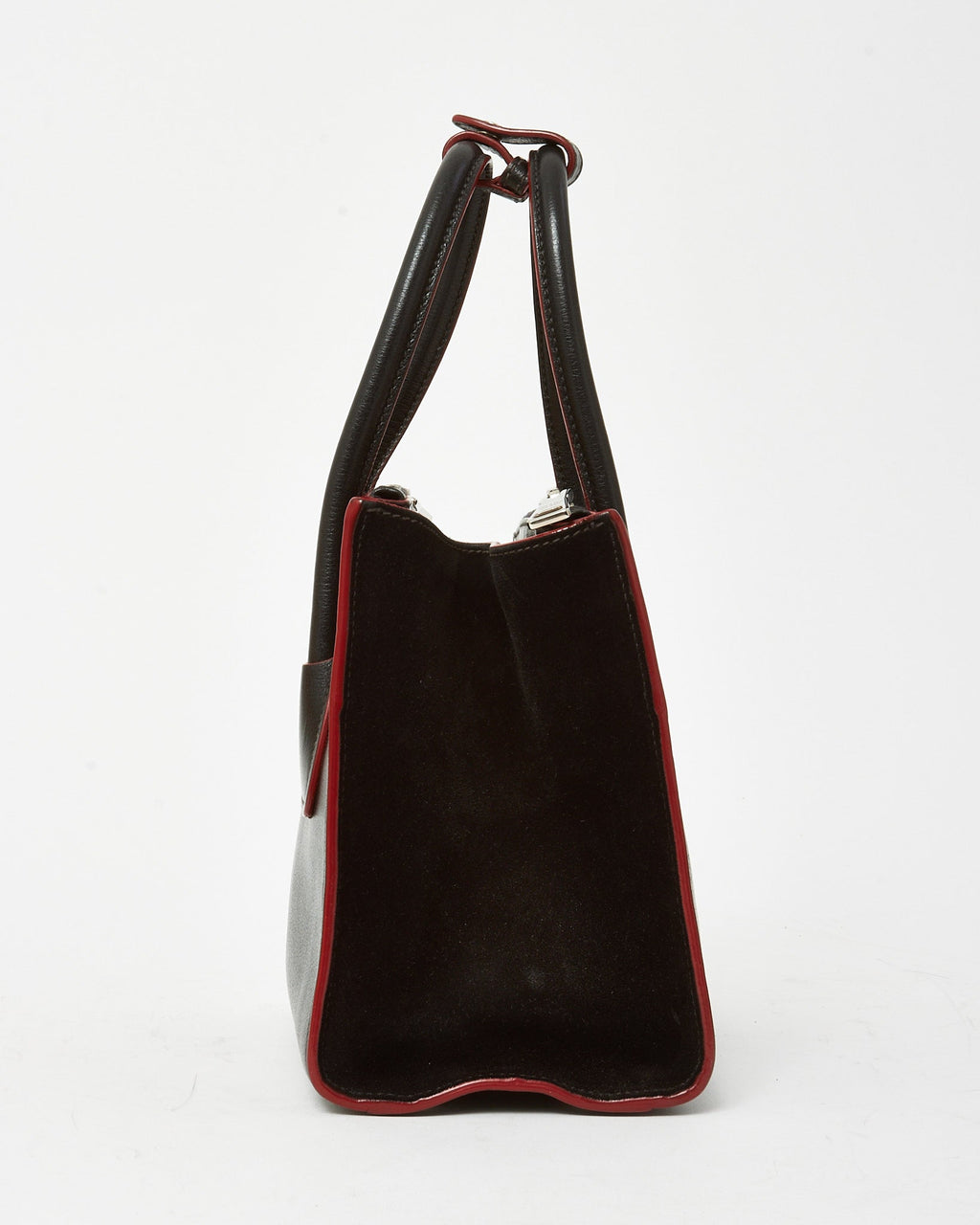 Prada Black and Red Trim Glace Calf Leather & Scamosciato Twin Pocket Tote with Strap