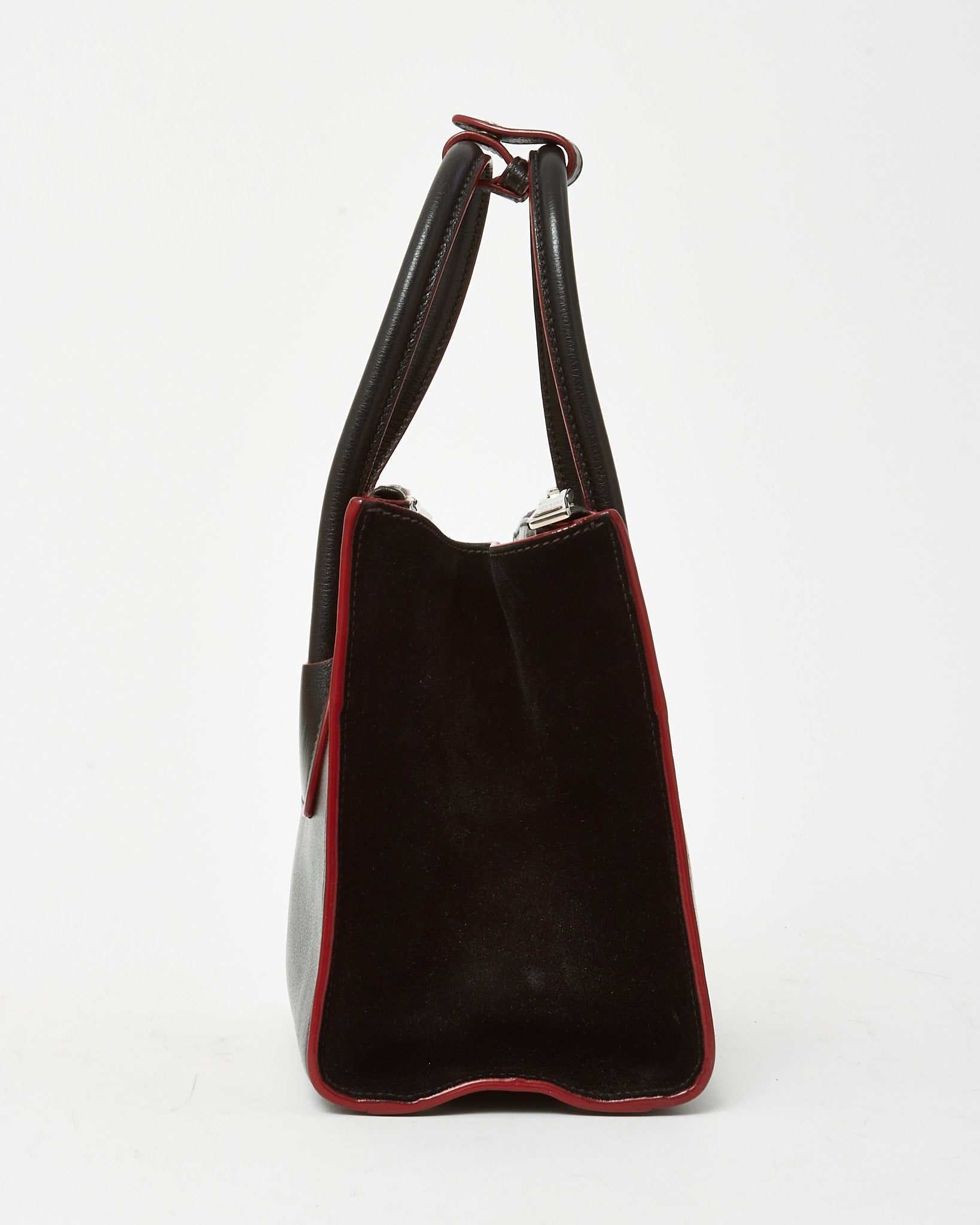 Prada Black and Red Trim Glace Calf Leather & Scamosciato Twin Pocket Tote with Strap