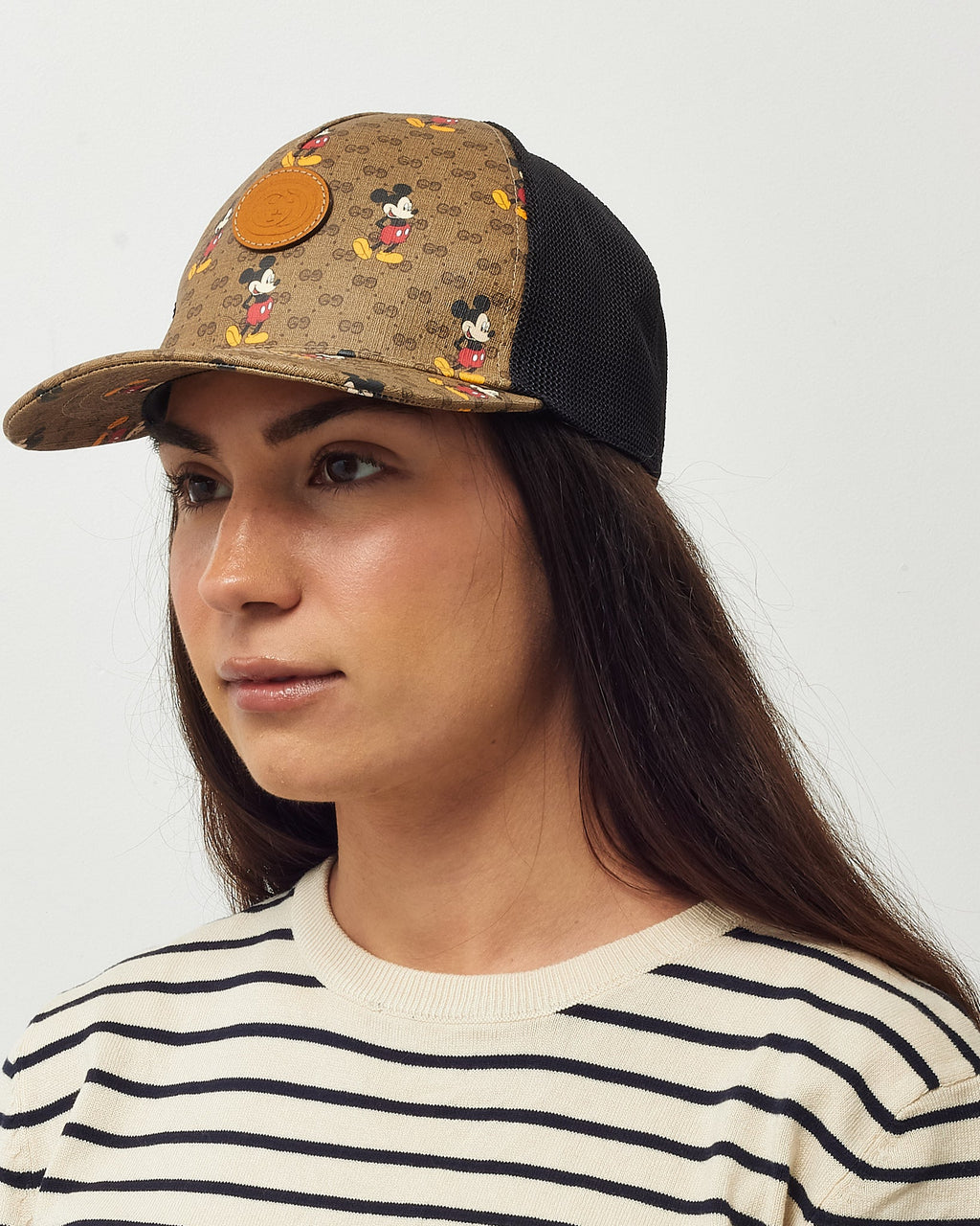 Gucci x Disney Mickey Mouse Brown GG Supreme Canvas Trucker Hat - L