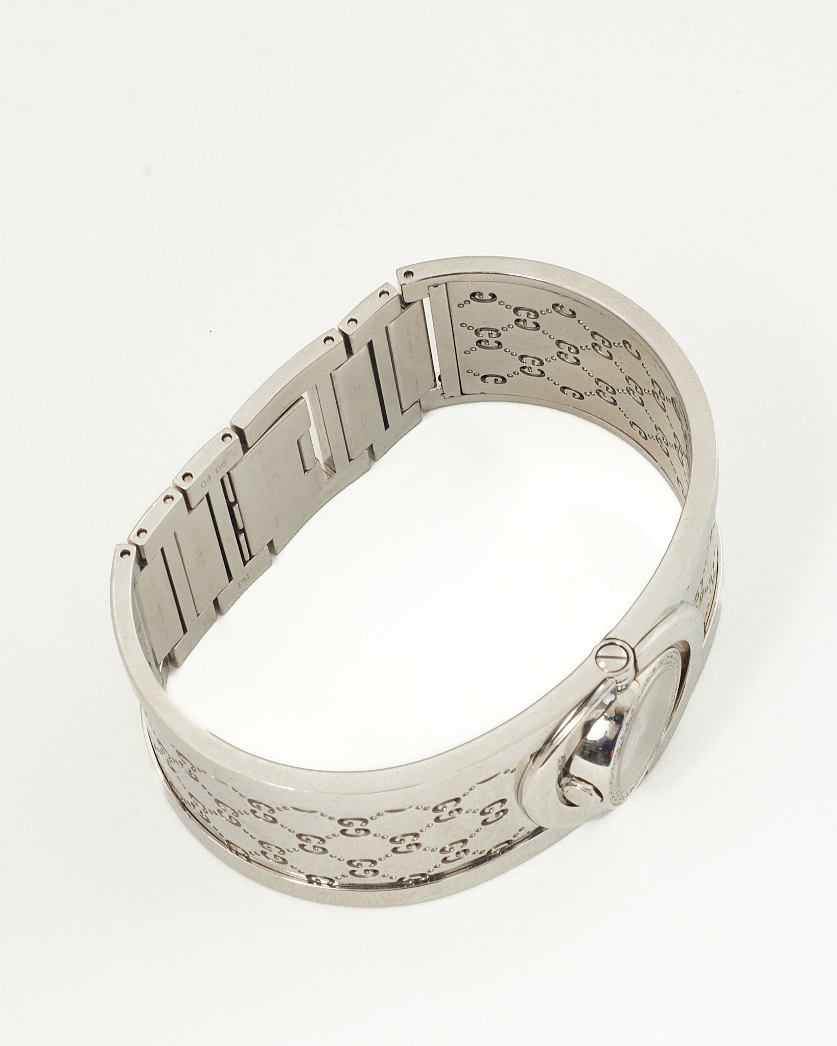 Gucci Silver Stainless Steel GG Monogram 33mm Diamond Twirl 112 Watch
