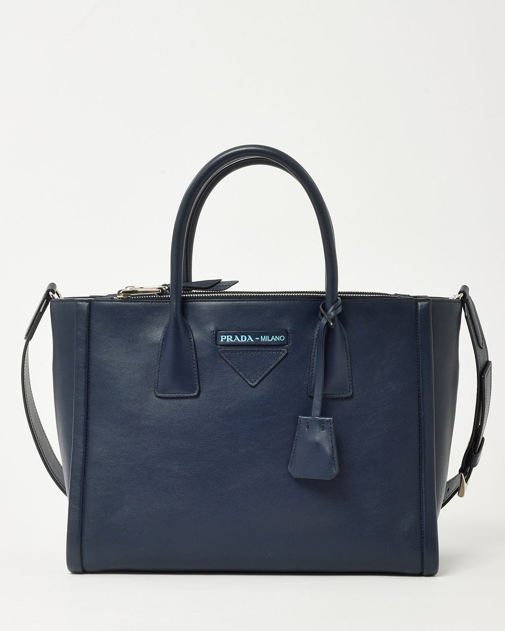 Prada Navy Grace Lux Leather 2Way Concept Tote with Strap 1BA183