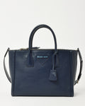 Prada Navy Grace Lux Leather 2Way Concept Tote with Strap 1BA183
