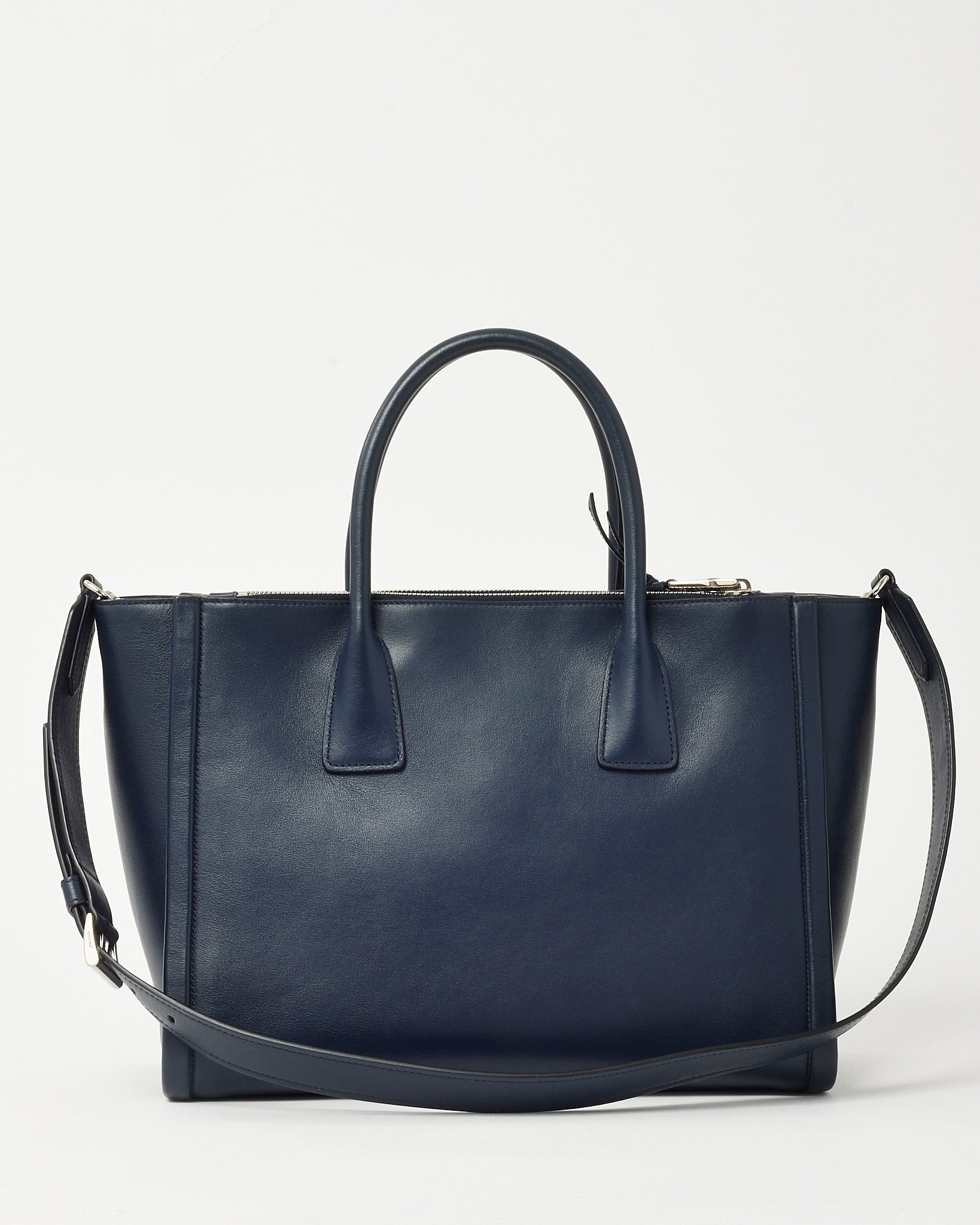 Prada Navy Grace Lux Leather 2Way Concept Tote with Strap 1BA183
