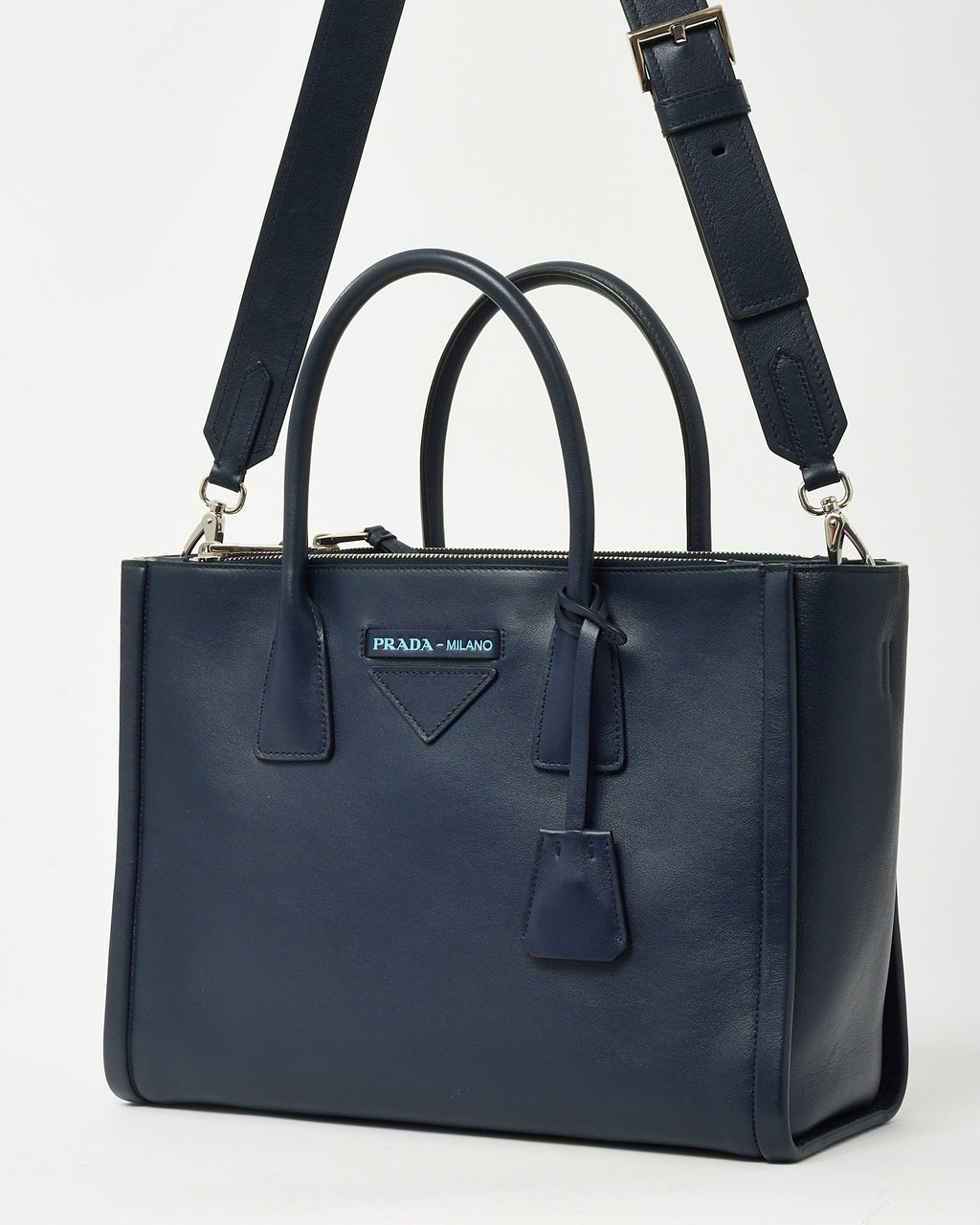 Prada Navy Grace Lux Leather 2Way Concept Tote with Strap 1BA183