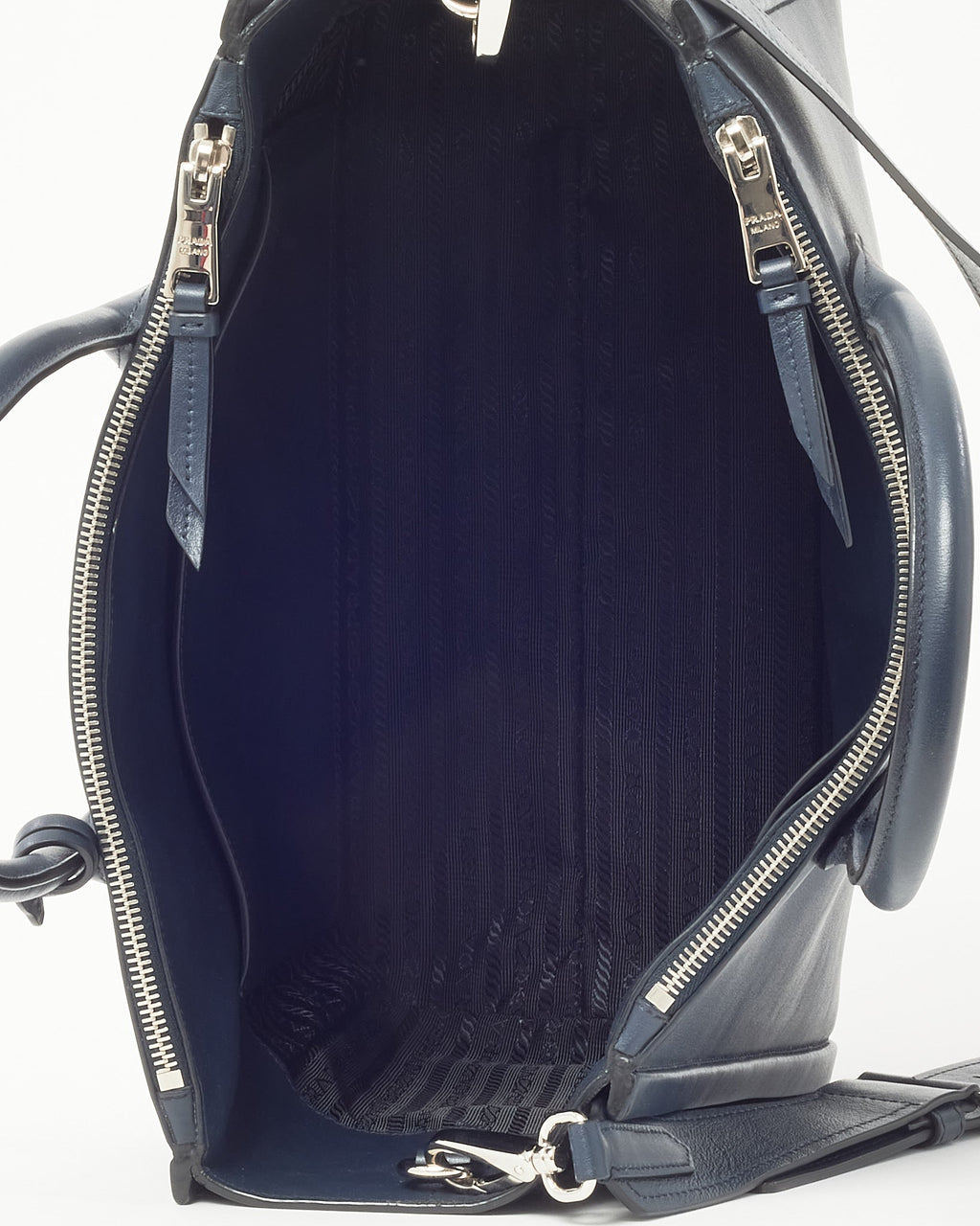 Prada Navy Grace Lux Leather 2Way Concept Tote with Strap 1BA183