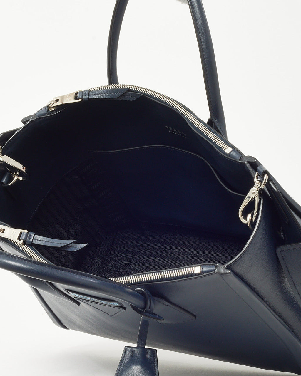 Prada Navy Grace Lux Leather 2Way Concept Tote with Strap 1BA183