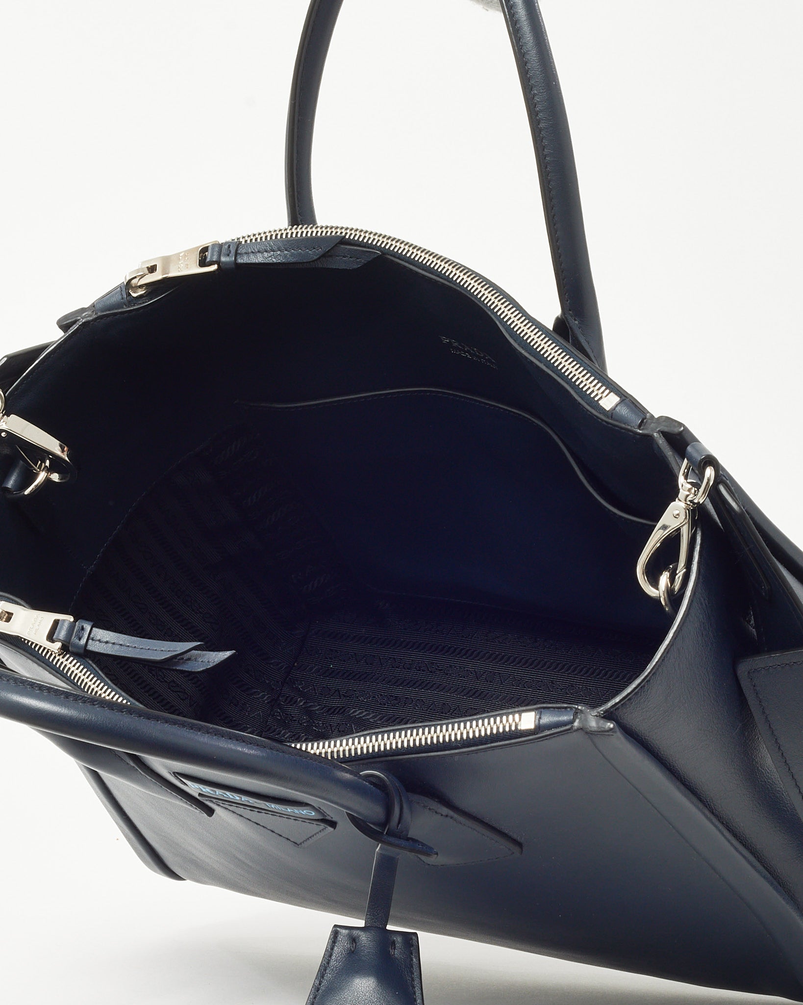 Prada Navy Grace Lux Leather 2Way Concept Tote with Strap 1BA183