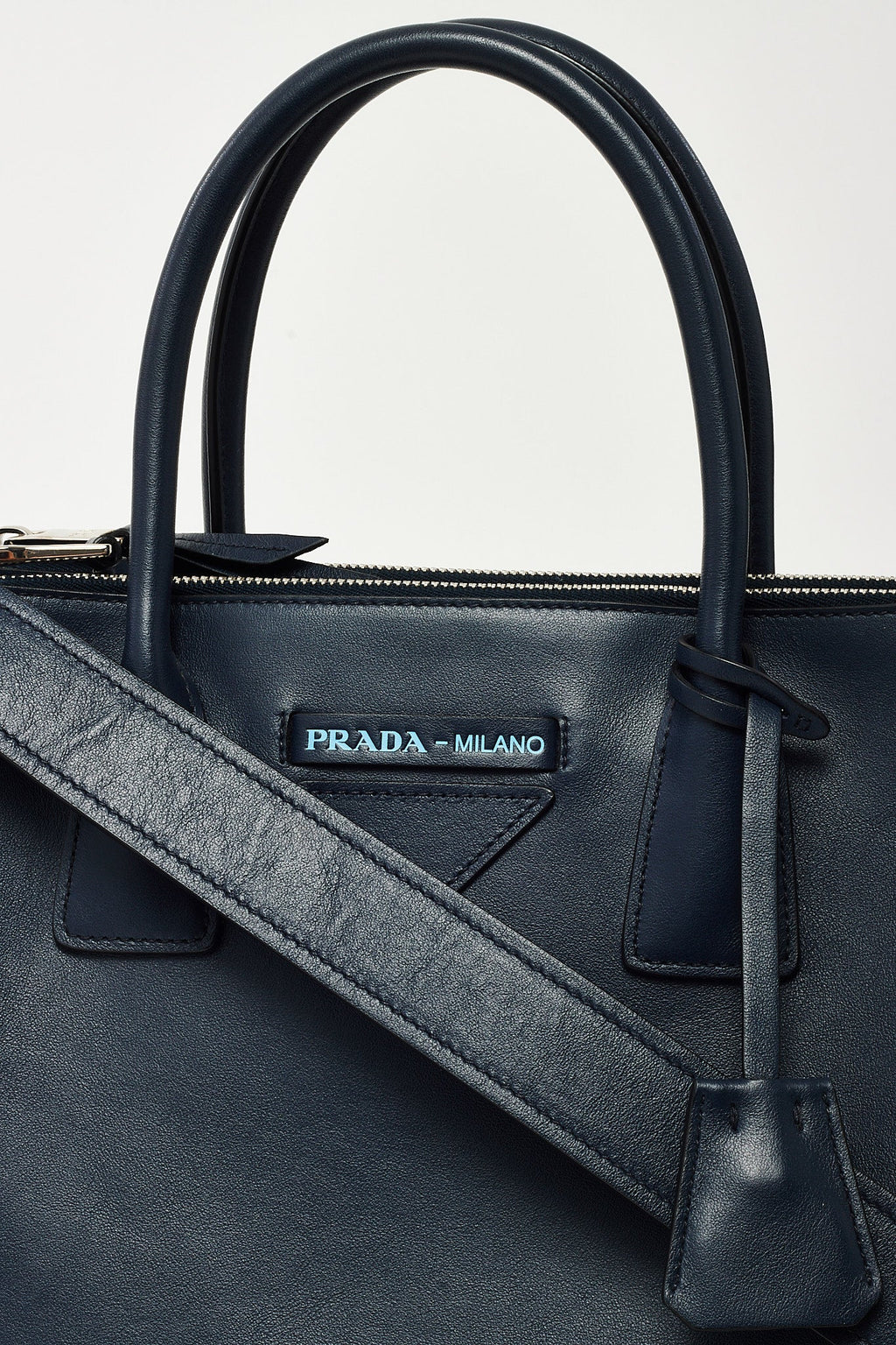 Prada Navy Grace Lux Leather 2Way Concept Tote with Strap 1BA183