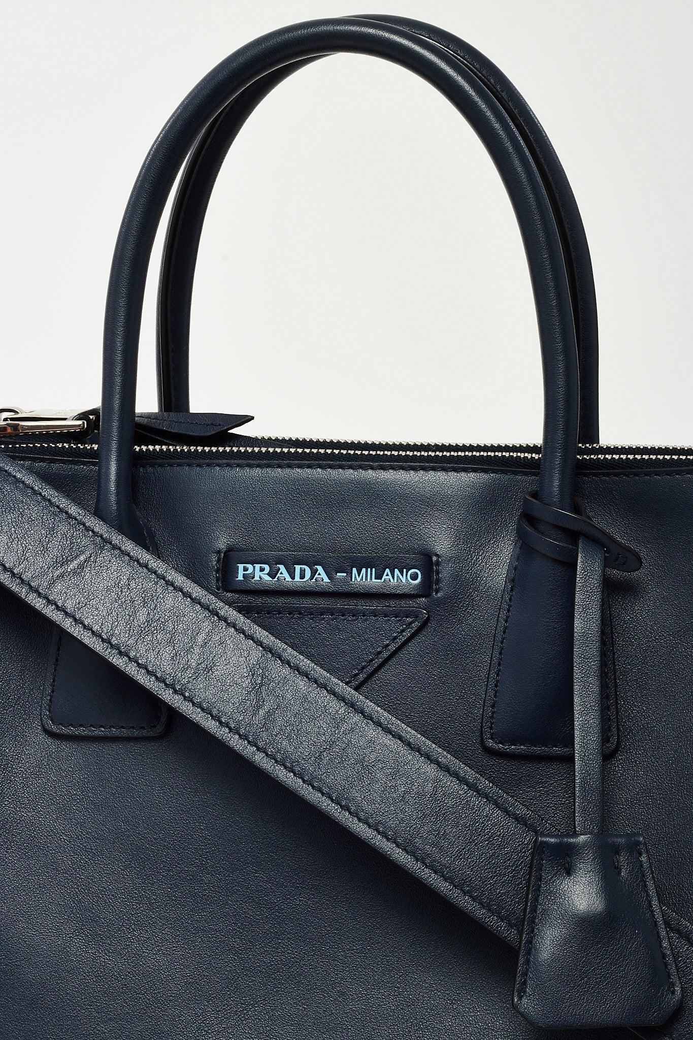 Prada Navy Grace Lux Leather 2Way Concept Tote with Strap 1BA183