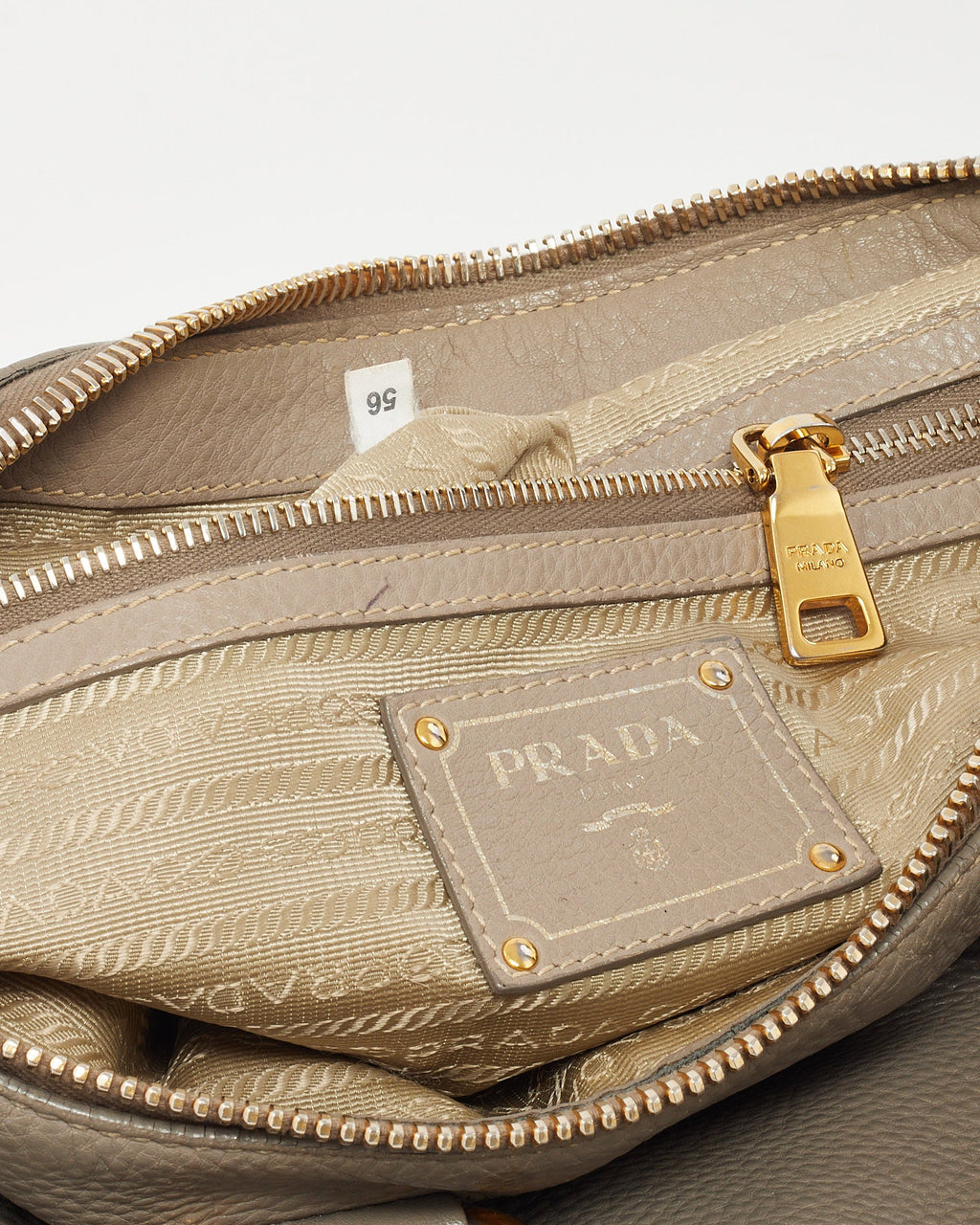 Prada Grey Vitello Daino Leather Zip 2Way Tote Bag with Strap