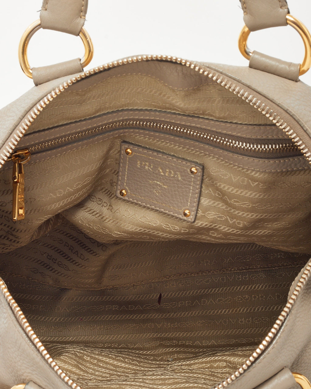 Prada Grey Vitello Daino Leather Zip 2Way Tote Bag with Strap