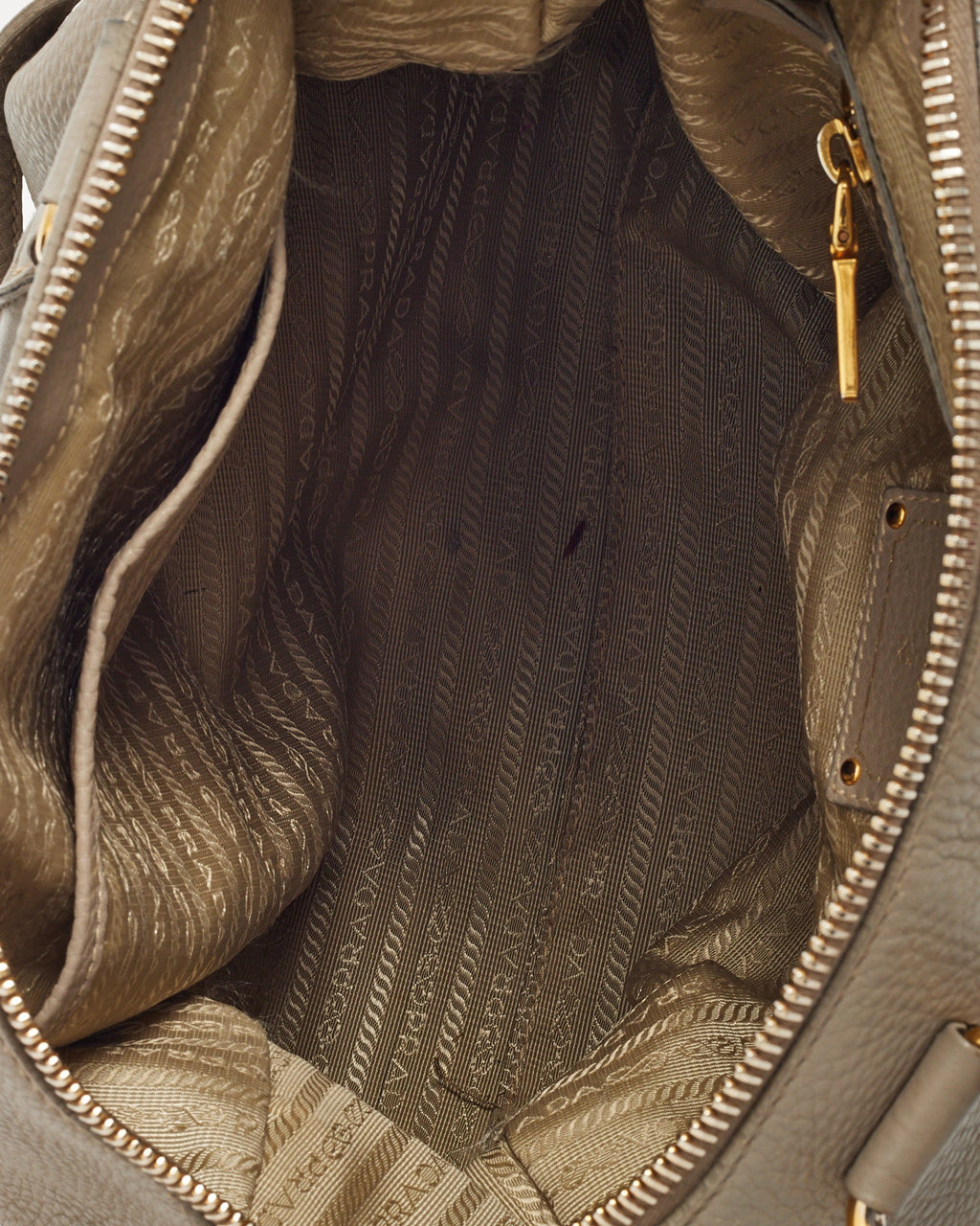 Prada Grey Vitello Daino Leather Zip 2Way Tote Bag with Strap