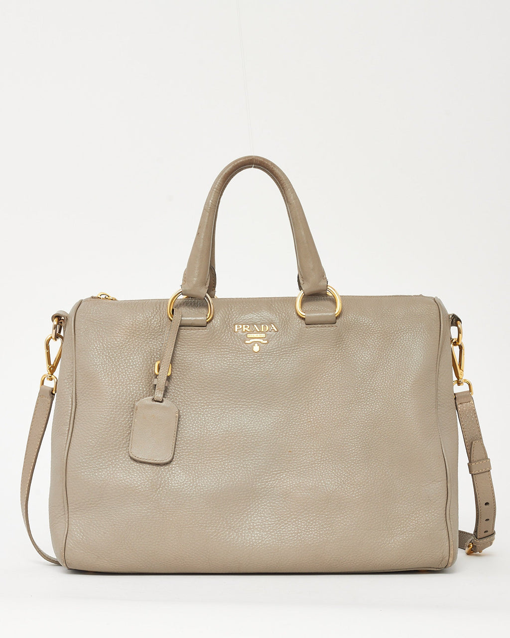 Prada Grey Vitello Daino Leather Zip 2Way Tote Bag with Strap
