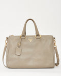 Prada Grey Vitello Daino Leather Zip 2Way Tote Bag with Strap