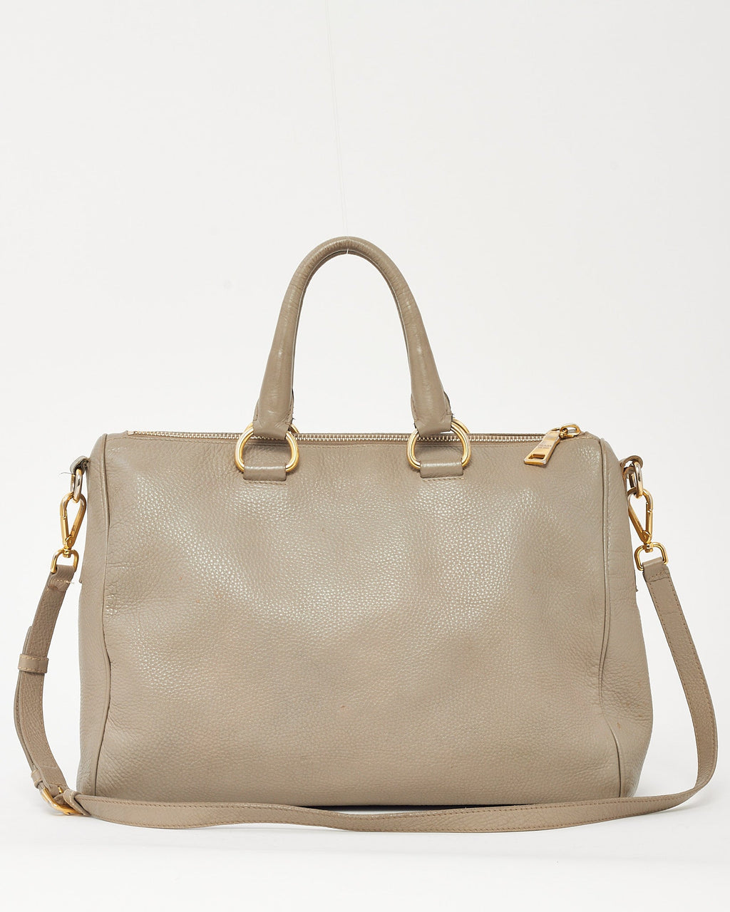 Prada Grey Vitello Daino Leather Zip 2Way Tote Bag with Strap