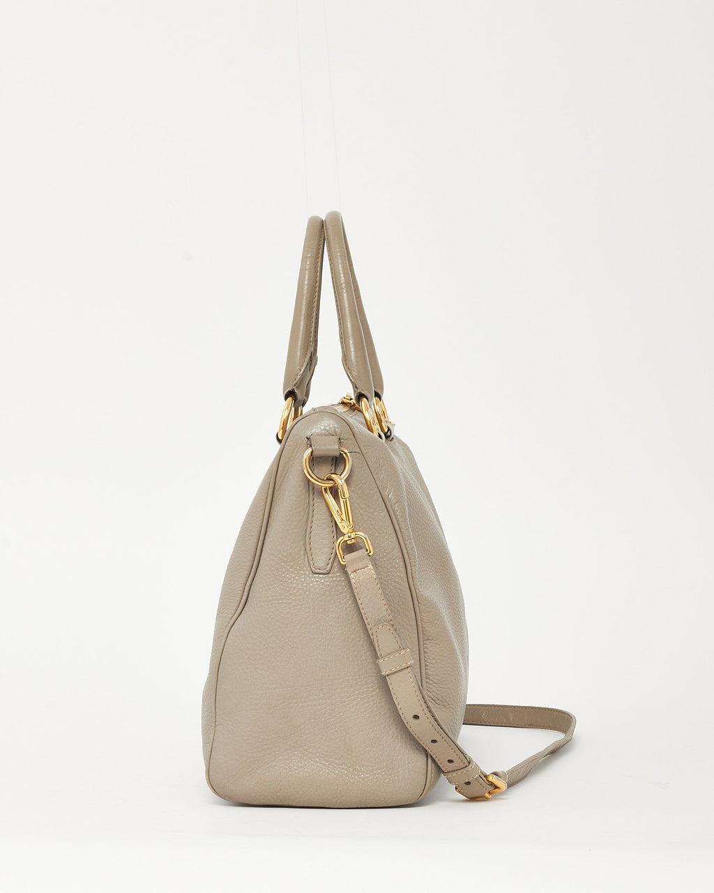 Prada Grey Vitello Daino Leather Zip 2Way Tote Bag with Strap