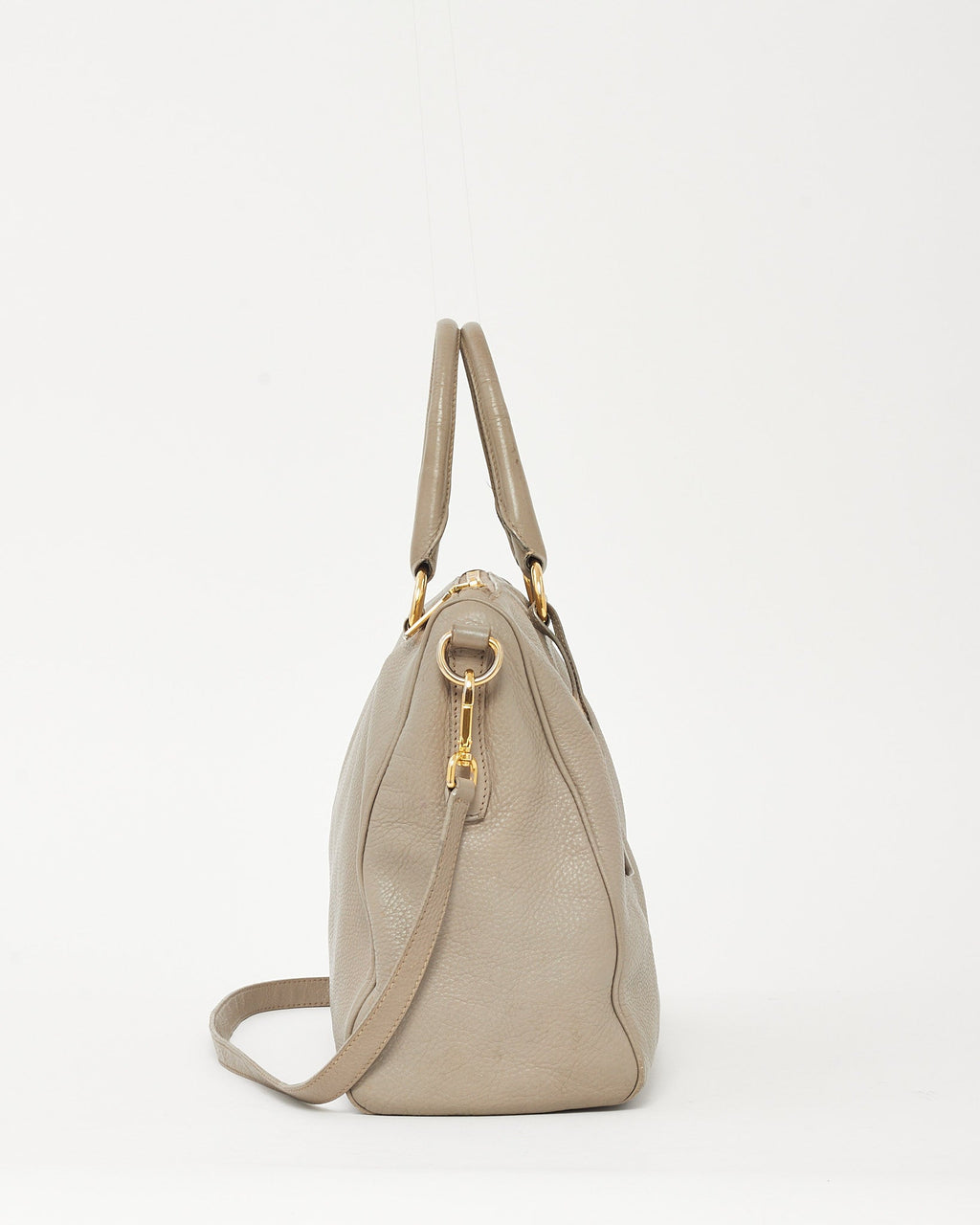 Prada Grey Vitello Daino Leather Zip 2Way Tote Bag with Strap