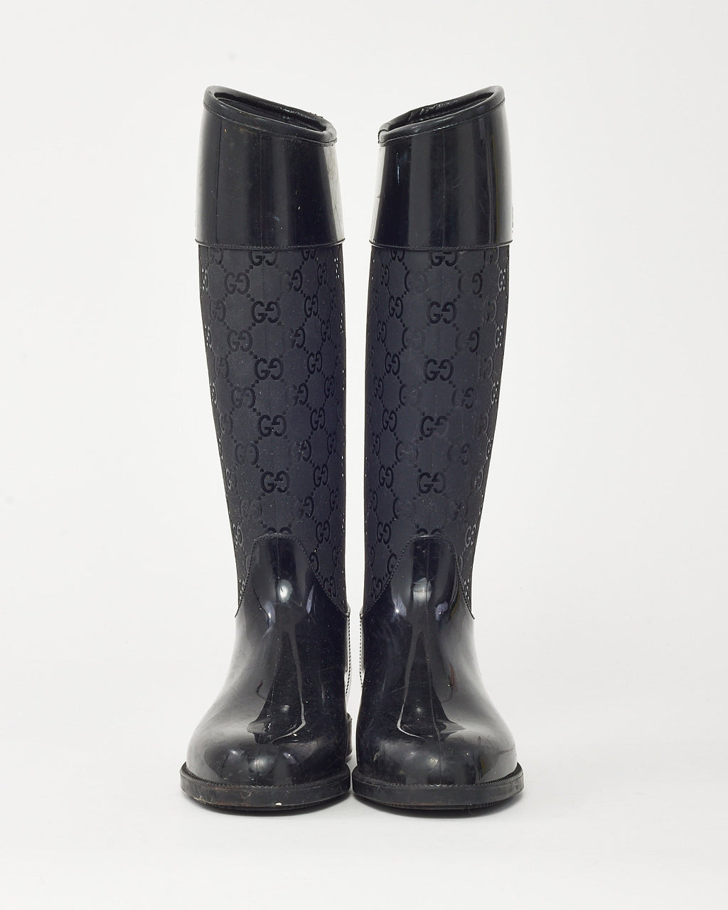Gucci Black PVC Rubber GG Monogram Rain Boots - 36