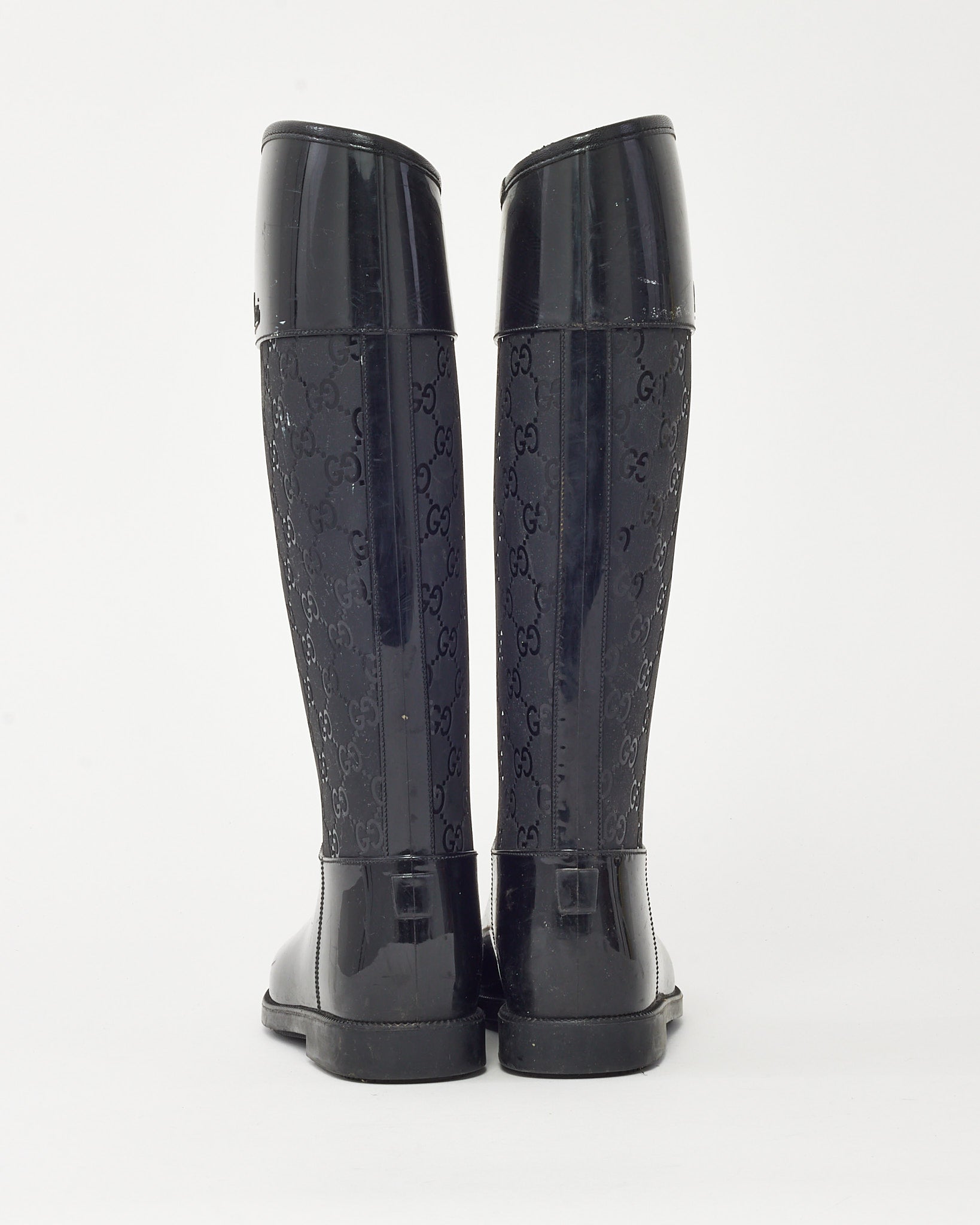 Gucci Black PVC Rubber GG Monogram Rain Boots - 36