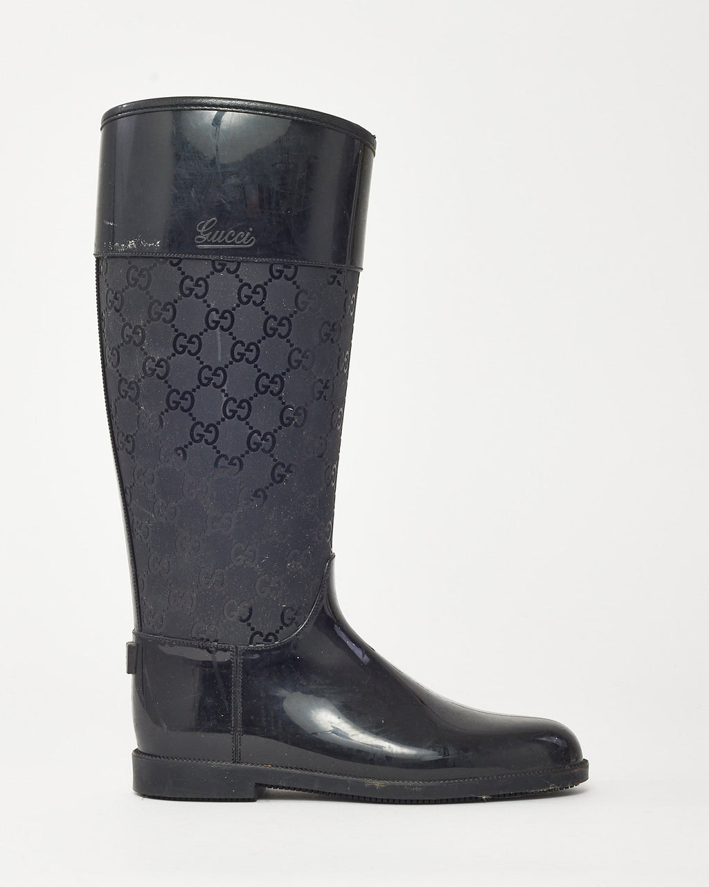 Gucci Black PVC Rubber GG Monogram Rain Boots - 36