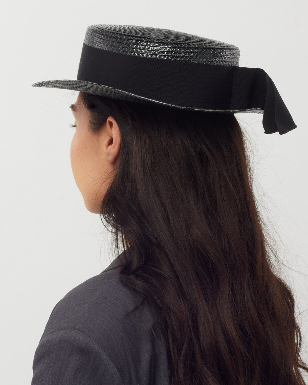 Saint Laurent Black Woven Raffia Straw Wide Brim Ribbon Hat - S