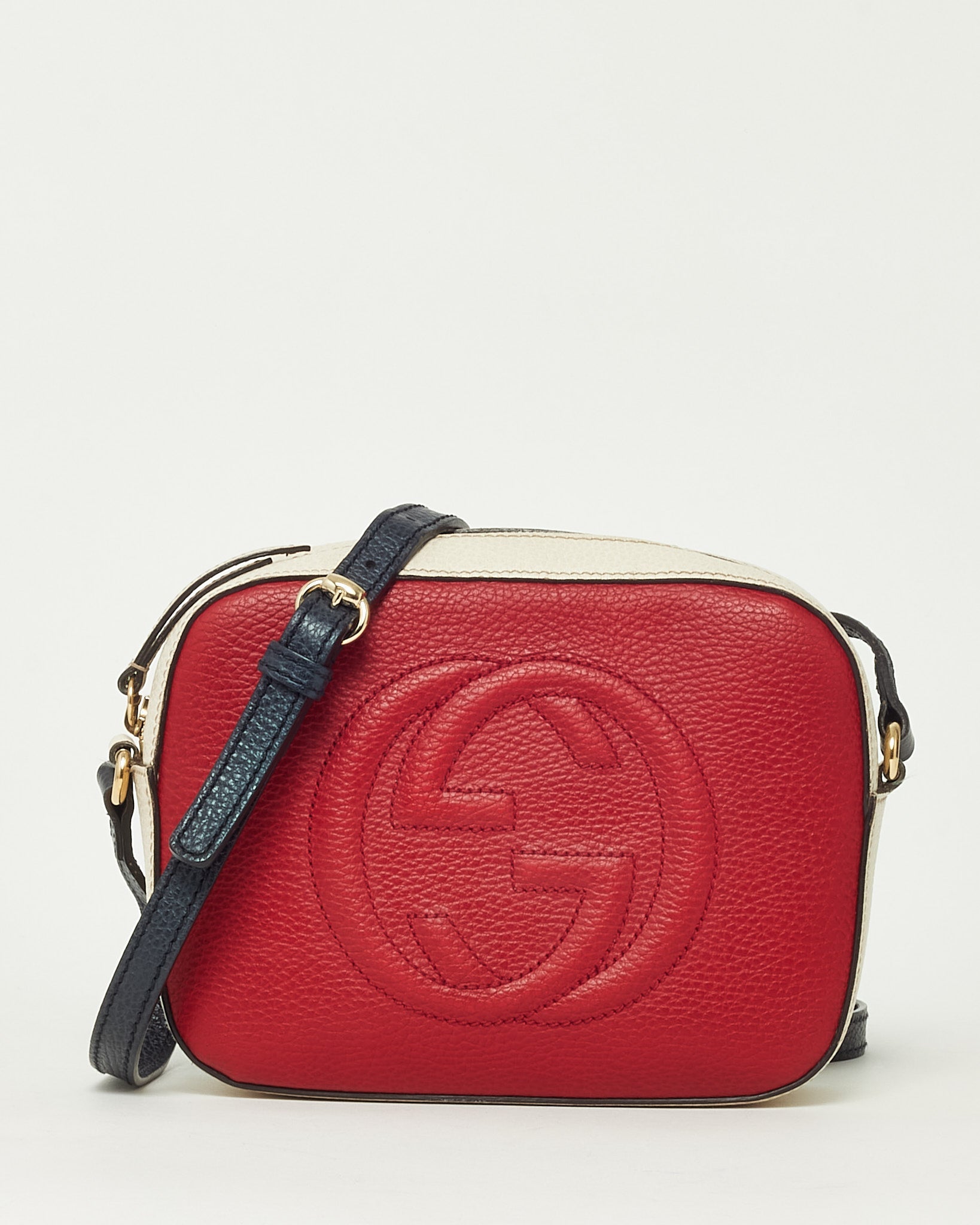 Gucci Red/Cream/Black Tri-Color Pebbled Calfskin Leather GG Soho Disco Crossbody Bag