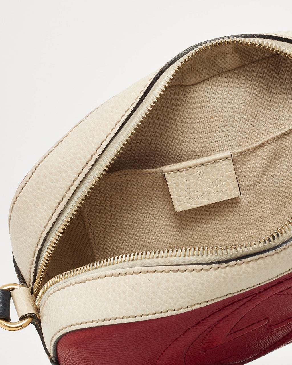 Gucci Red/Cream/Black Tri-Color Pebbled Calfskin Leather GG Soho Disco Crossbody Bag