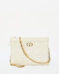 Dior White Calfskin Cannage Leather Caro Zipped Every Dior Pouch With Chain GHW