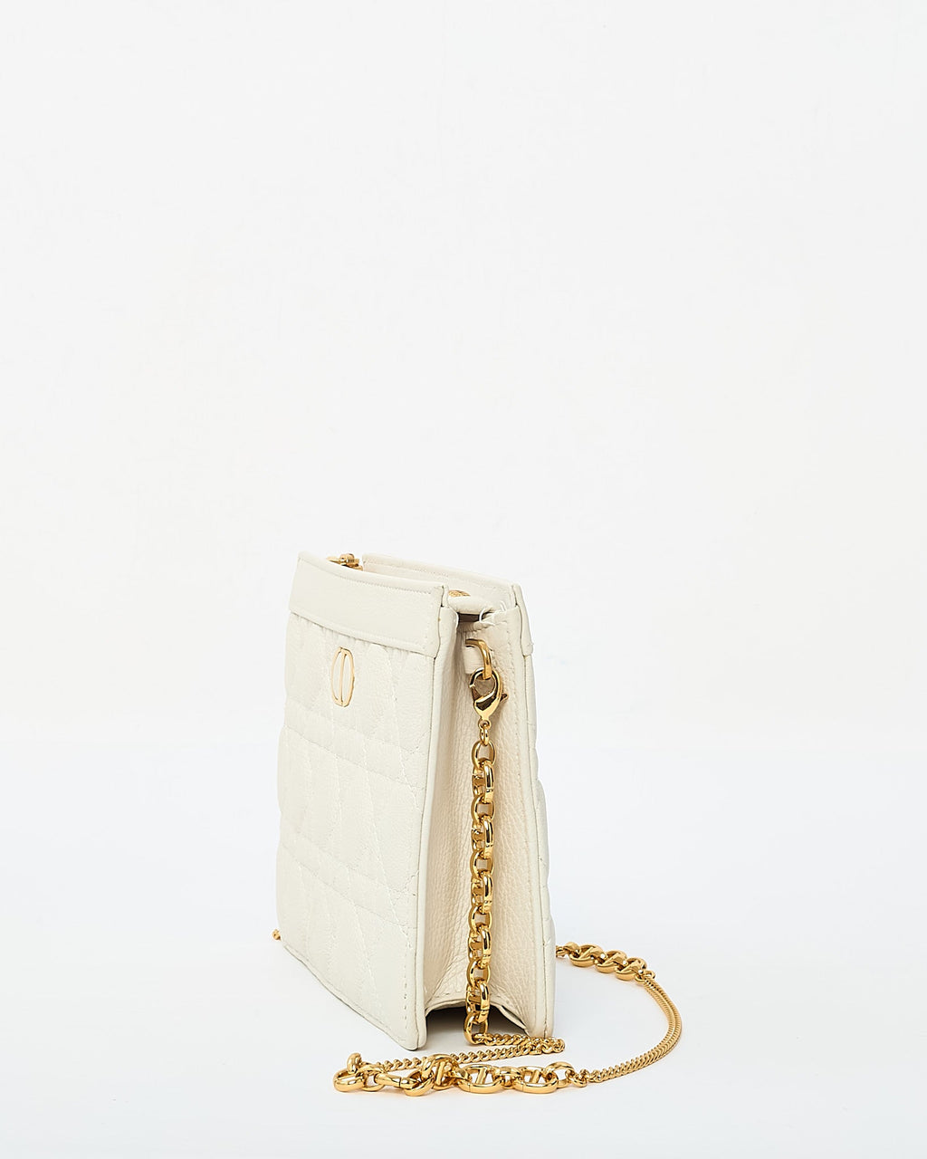 Dior White Calfskin Cannage Leather Caro Zipped Every Dior Pouch With Chain GHW