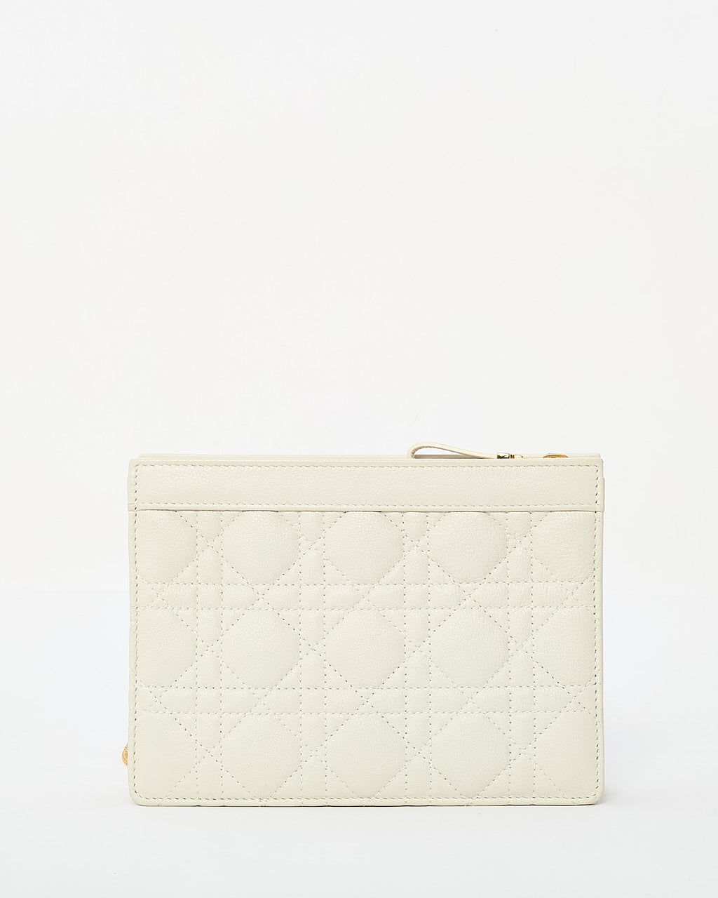 Dior White Calfskin Cannage Leather Caro Zipped Every Dior Pouch With Chain GHW