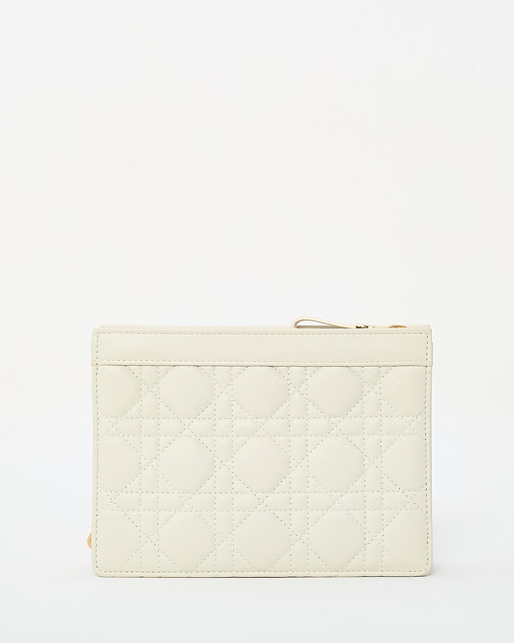 Dior White Calfskin Cannage Leather Caro Zipped Every Dior Pouch With Chain GHW