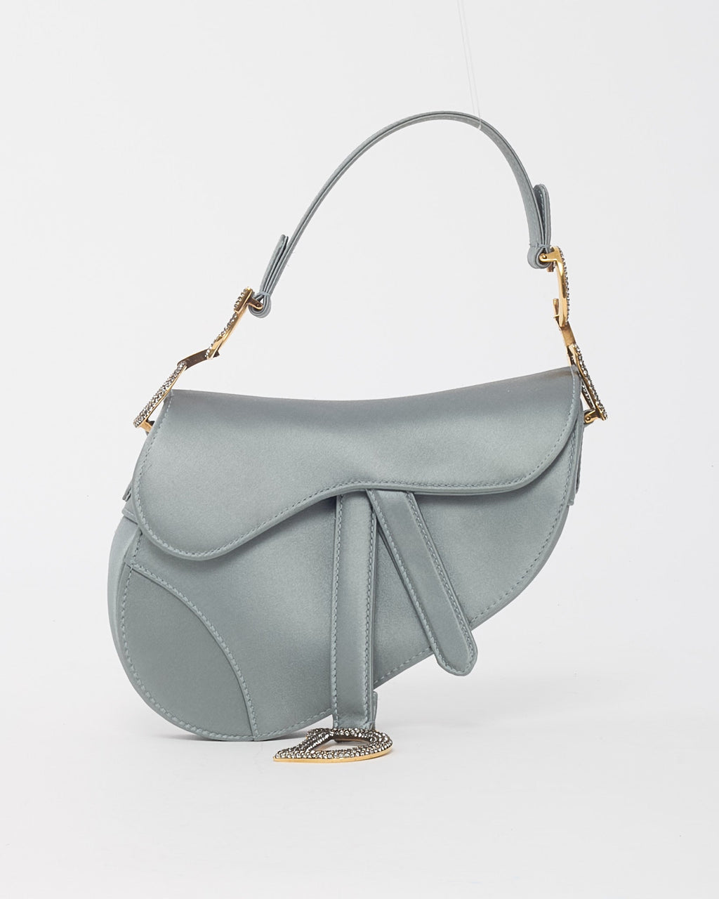 Dior Limited Edition Dust Blue Satin Crystal Embellished Mini Saddle Bag