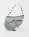 Dior Limited Edition Dust Blue Satin Crystal Embellished Mini Saddle Bag