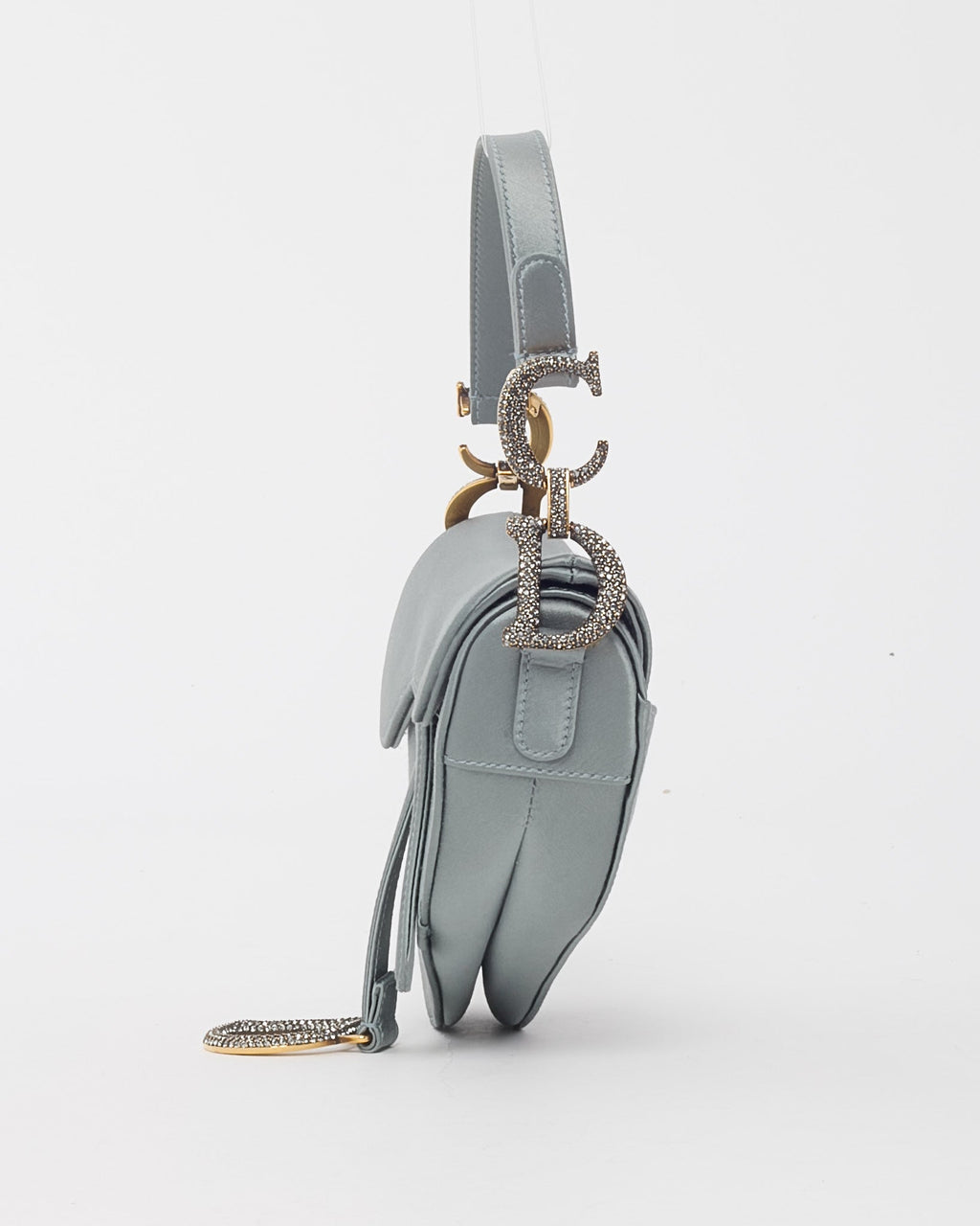 Dior Limited Edition Dust Blue Satin Crystal Embellished Mini Saddle Bag