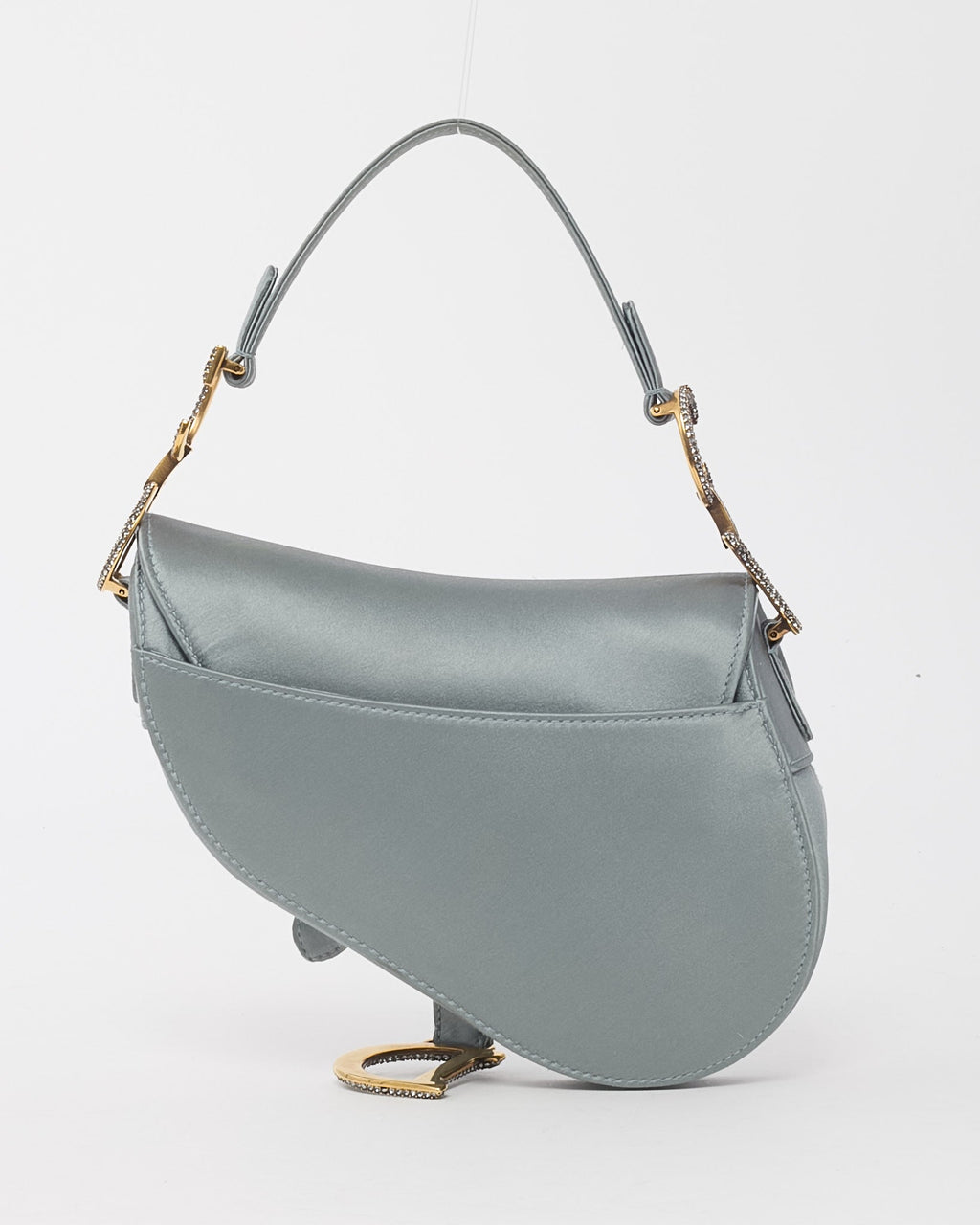 Dior Limited Edition Dust Blue Satin Crystal Embellished Mini Saddle Bag