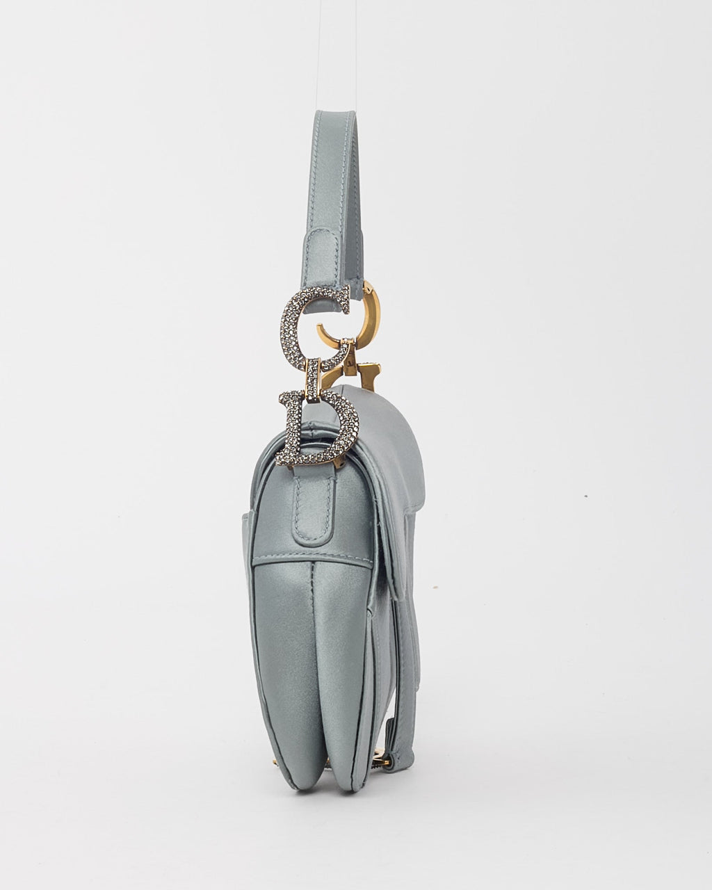 Dior Limited Edition Dust Blue Satin Crystal Embellished Mini Saddle Bag