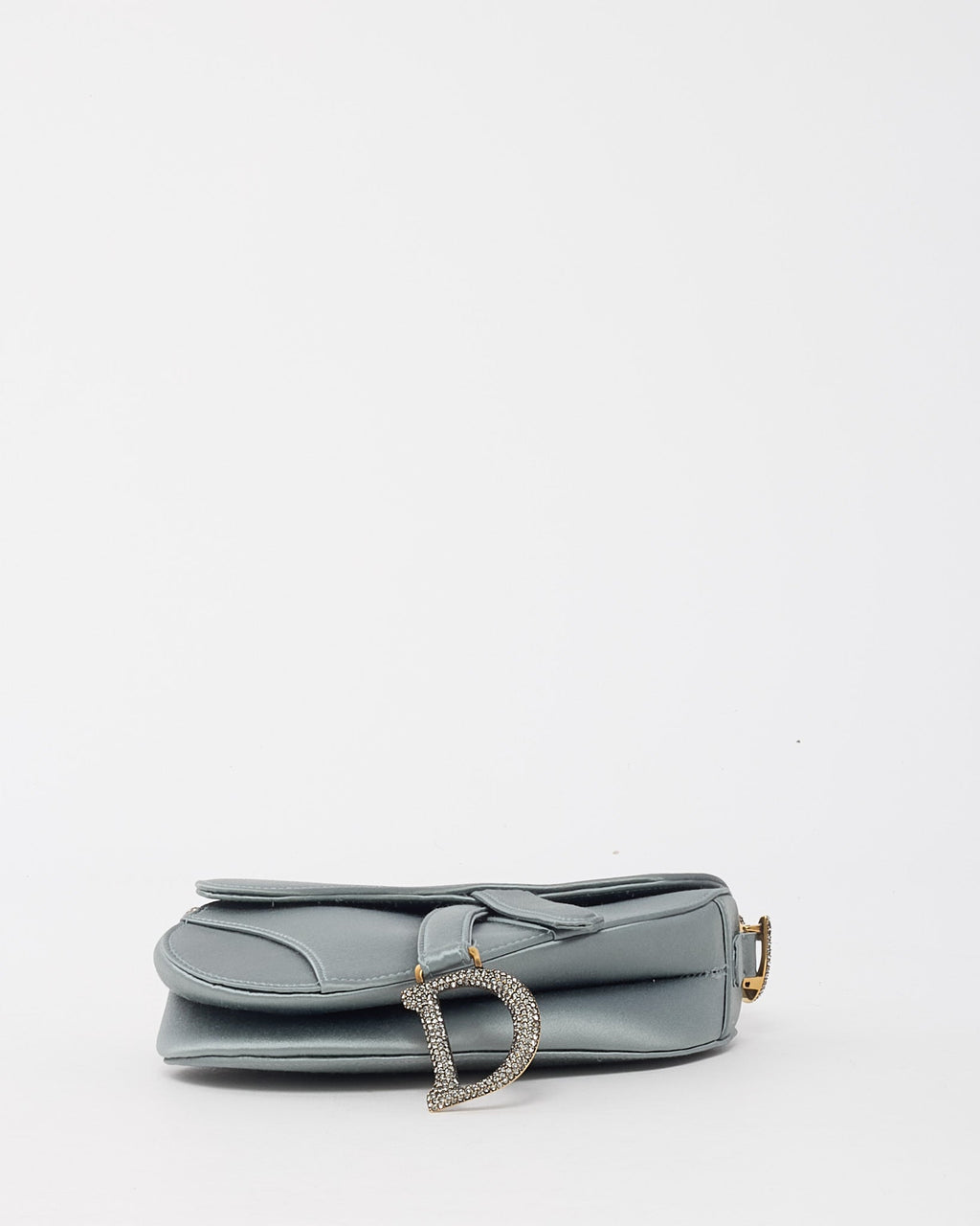 Dior Limited Edition Dust Blue Satin Crystal Embellished Mini Saddle Bag