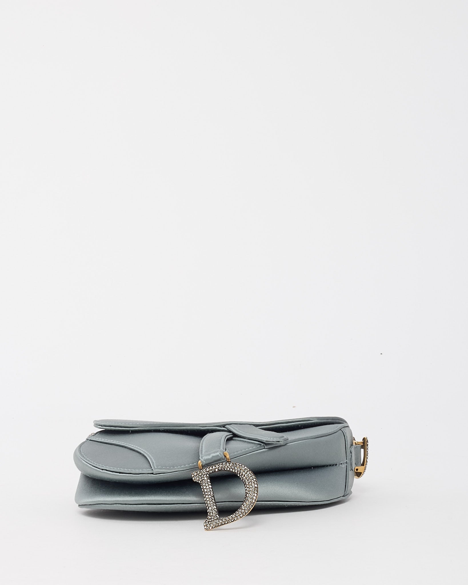 Dior Limited Edition Dust Blue Satin Crystal Embellished Mini Saddle Bag