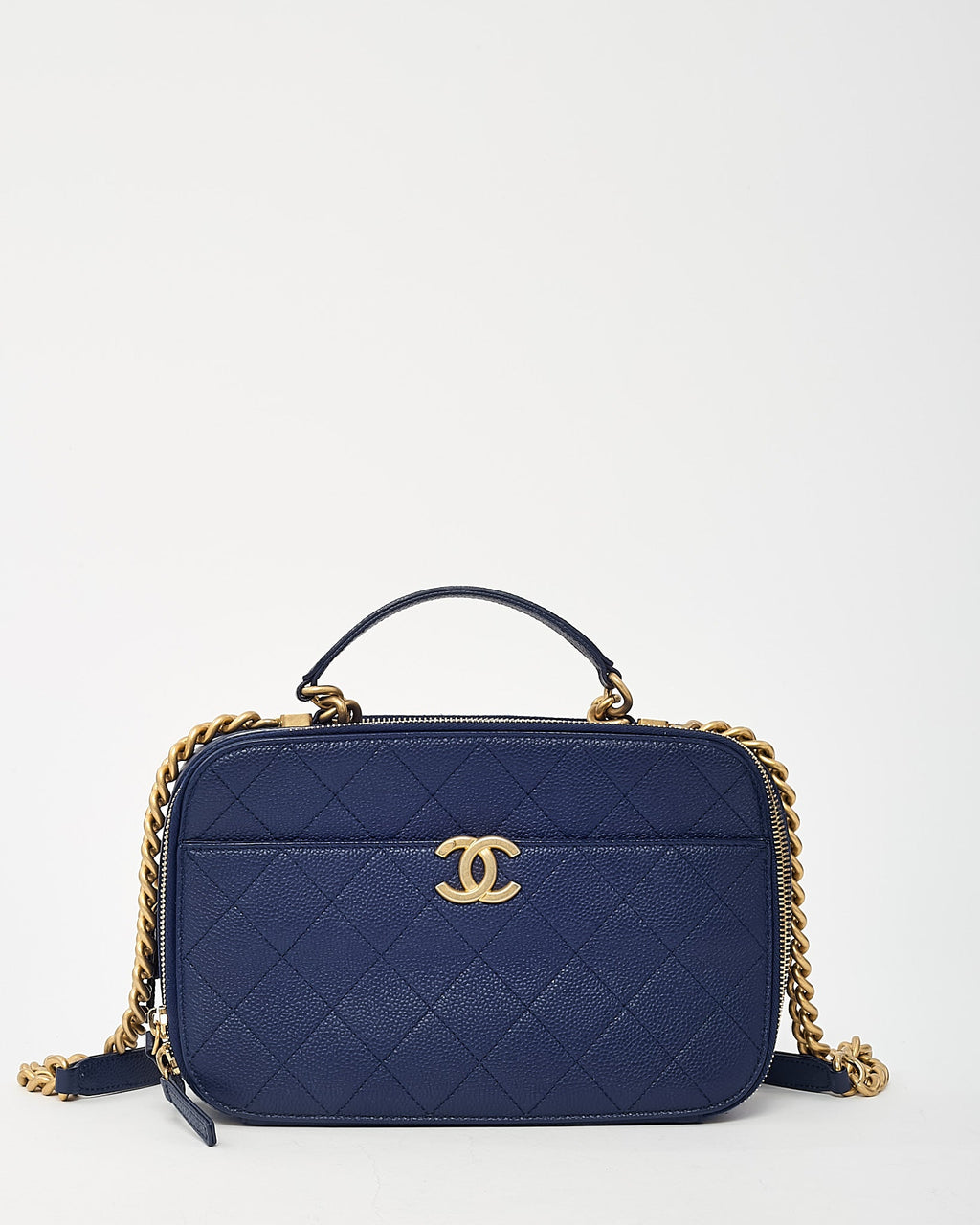 Chanel Blue Quilted Caviar Leather Business Affinity Camera Chain Bag GHW