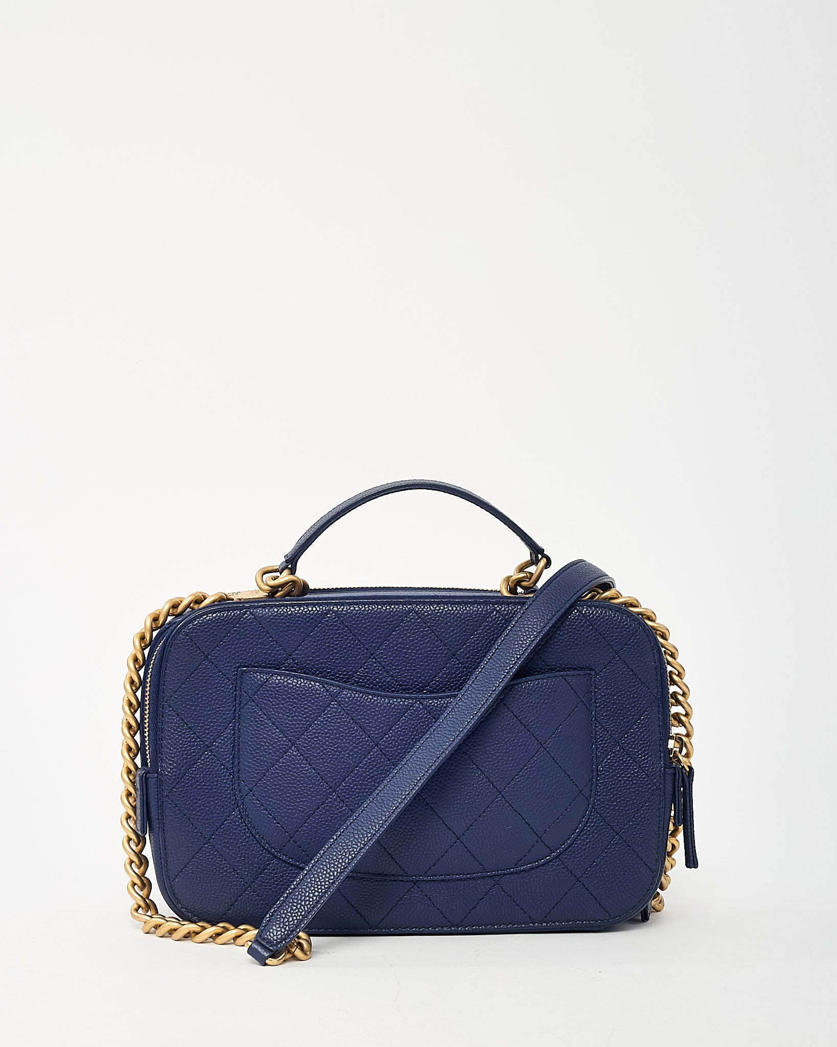 Chanel Blue Quilted Caviar Leather Business Affinity Camera Chain Bag GHW