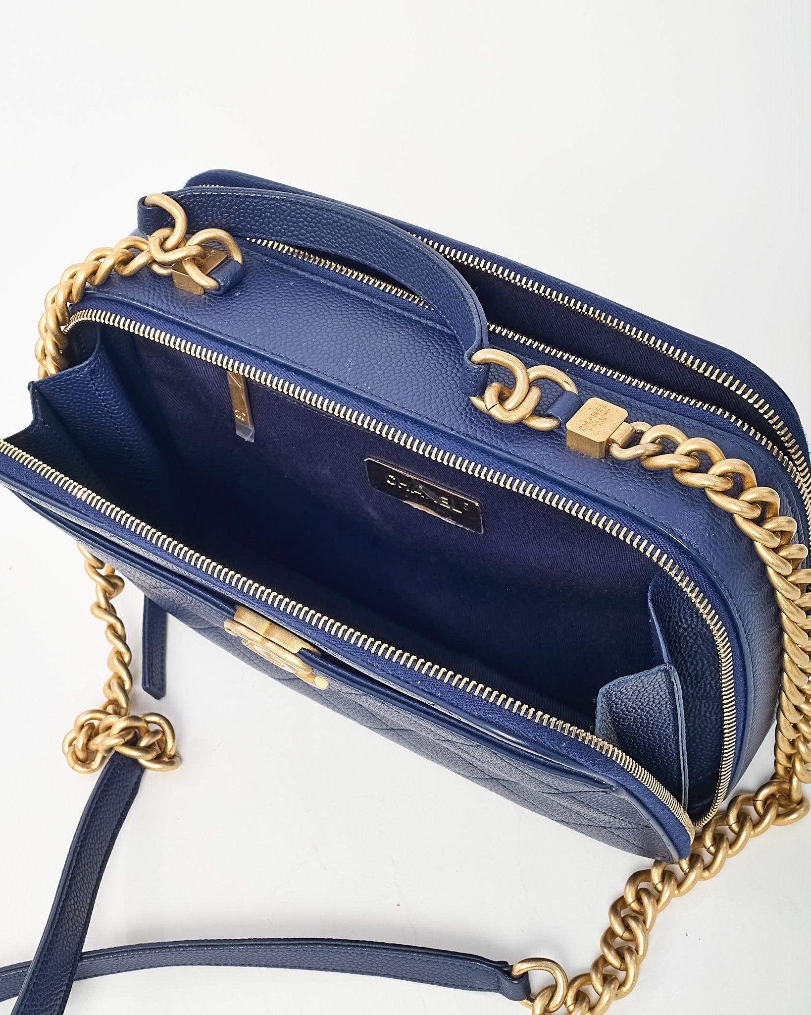 Chanel Blue Quilted Caviar Leather Business Affinity Camera Chain Bag GHW