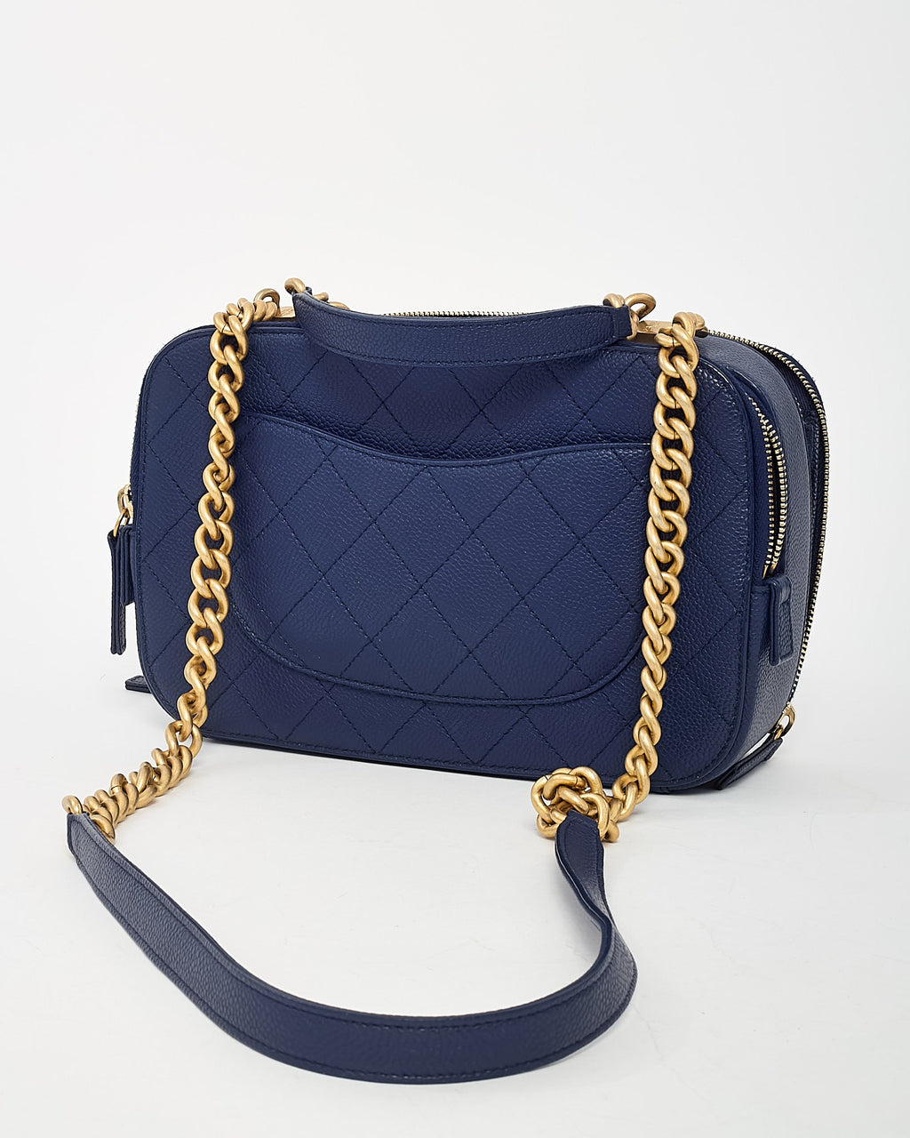 Chanel Blue Quilted Caviar Leather Business Affinity Camera Chain Bag GHW