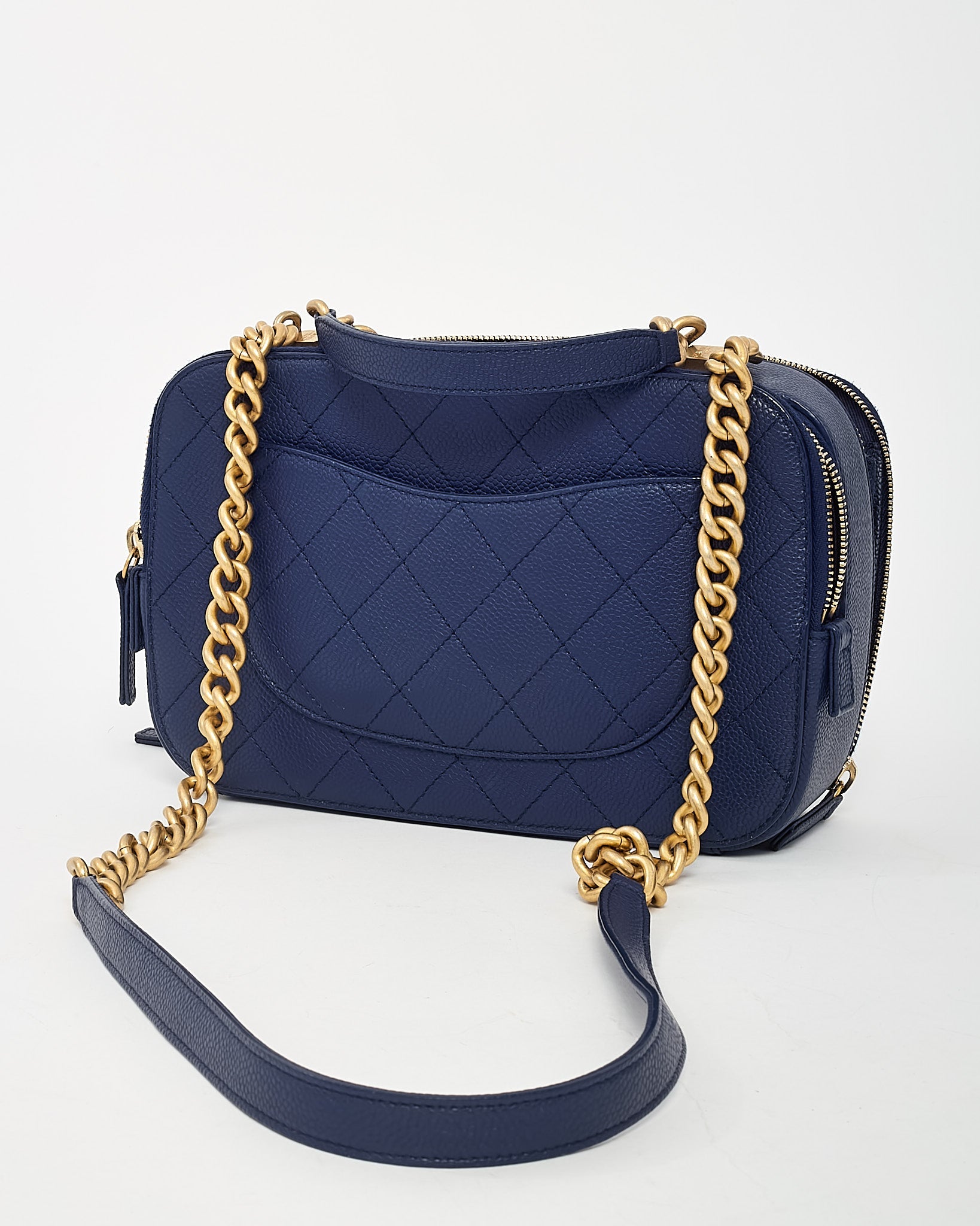 Chanel Blue Quilted Caviar Leather Business Affinity Camera Chain Bag GHW