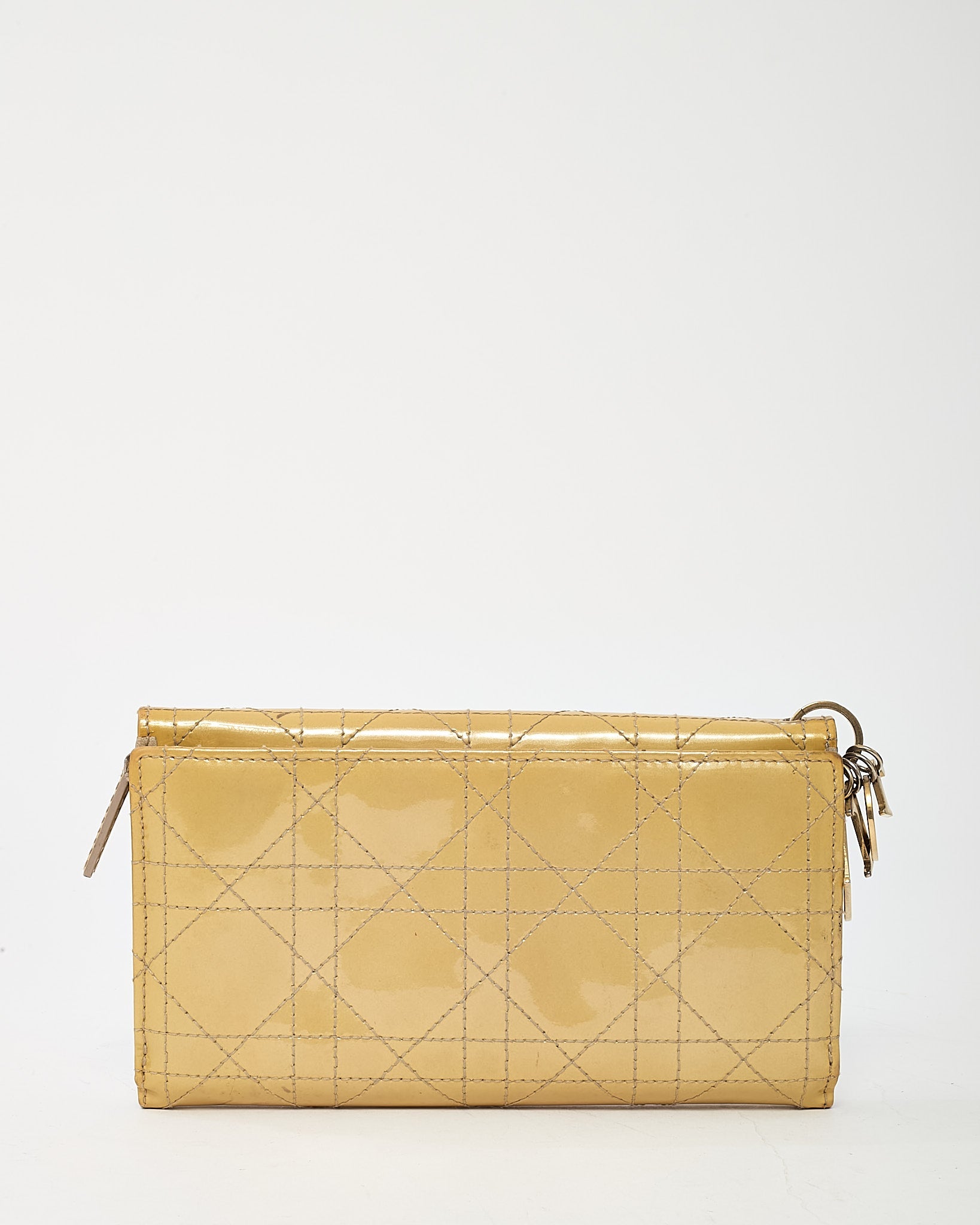Dior Beige Cannage Patent Leather GHW Lady Dior Charm Long Wallet