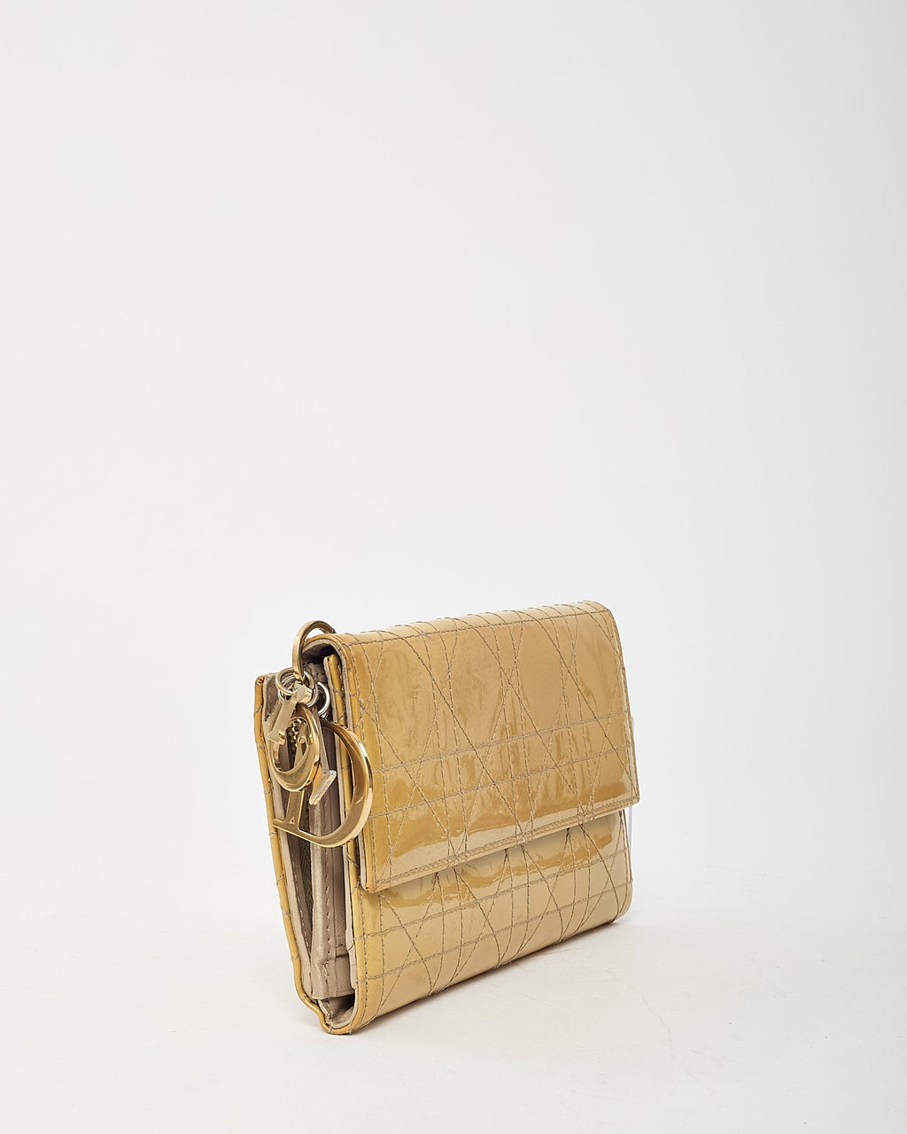 Dior Beige Cannage Patent Leather GHW Lady Dior Charm Long Wallet