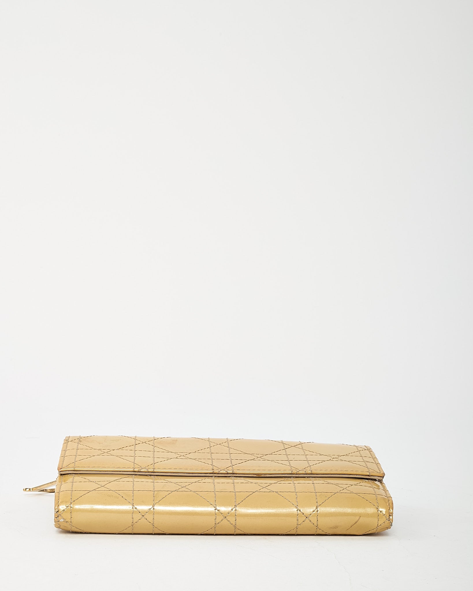 Dior Beige Cannage Patent Leather GHW Lady Dior Charm Long Wallet